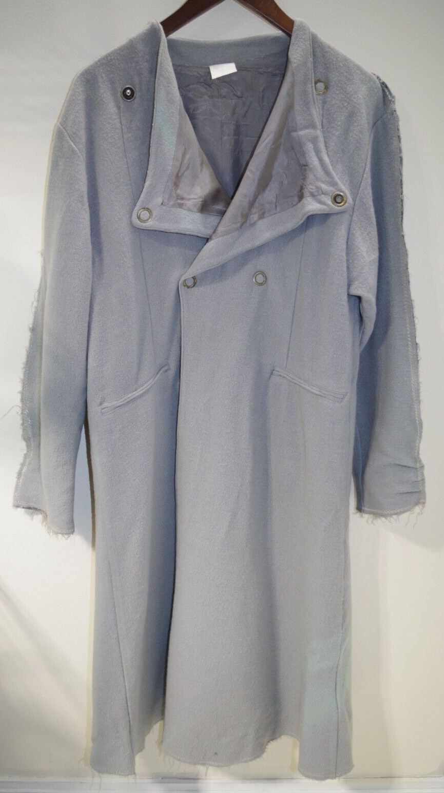 218 – J MORGAN PUETT vintage Long COAT DRESS Gray Wool Gauze SM Snaps Bee Label