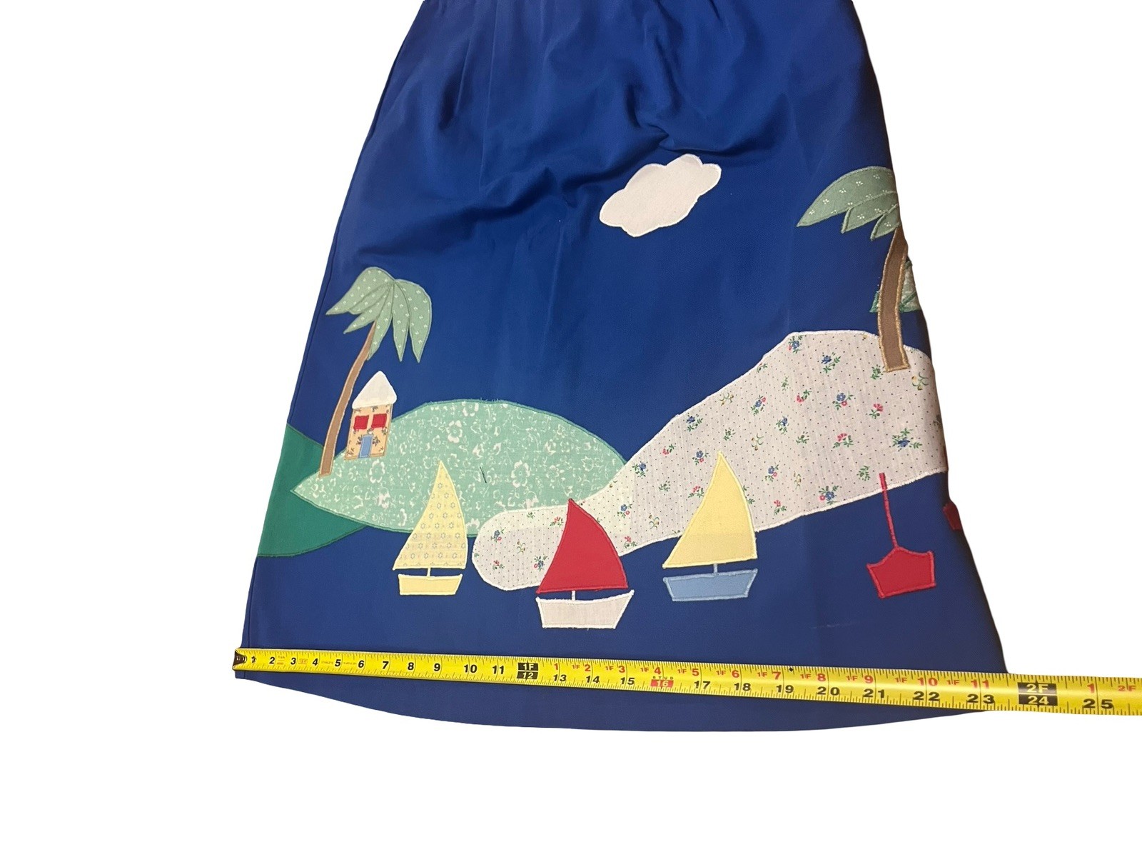 Vtg Patchwork Boats Palm Island Blue Skirt Sz 9/10 Sz M Preppy Resort Cruise 70s