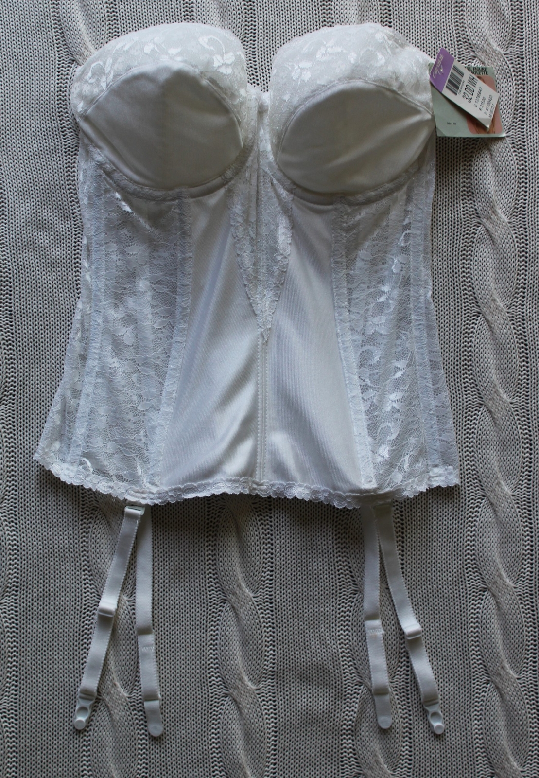 NWT Vintage CARNIVAL White Lace Strapless Bustier Full Figure Torsolette, 32 DD