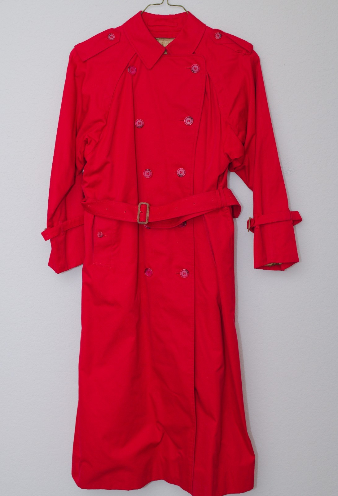 Vintage Burberrys Red Trench Coat Made England Removable Wool Liner Size 14