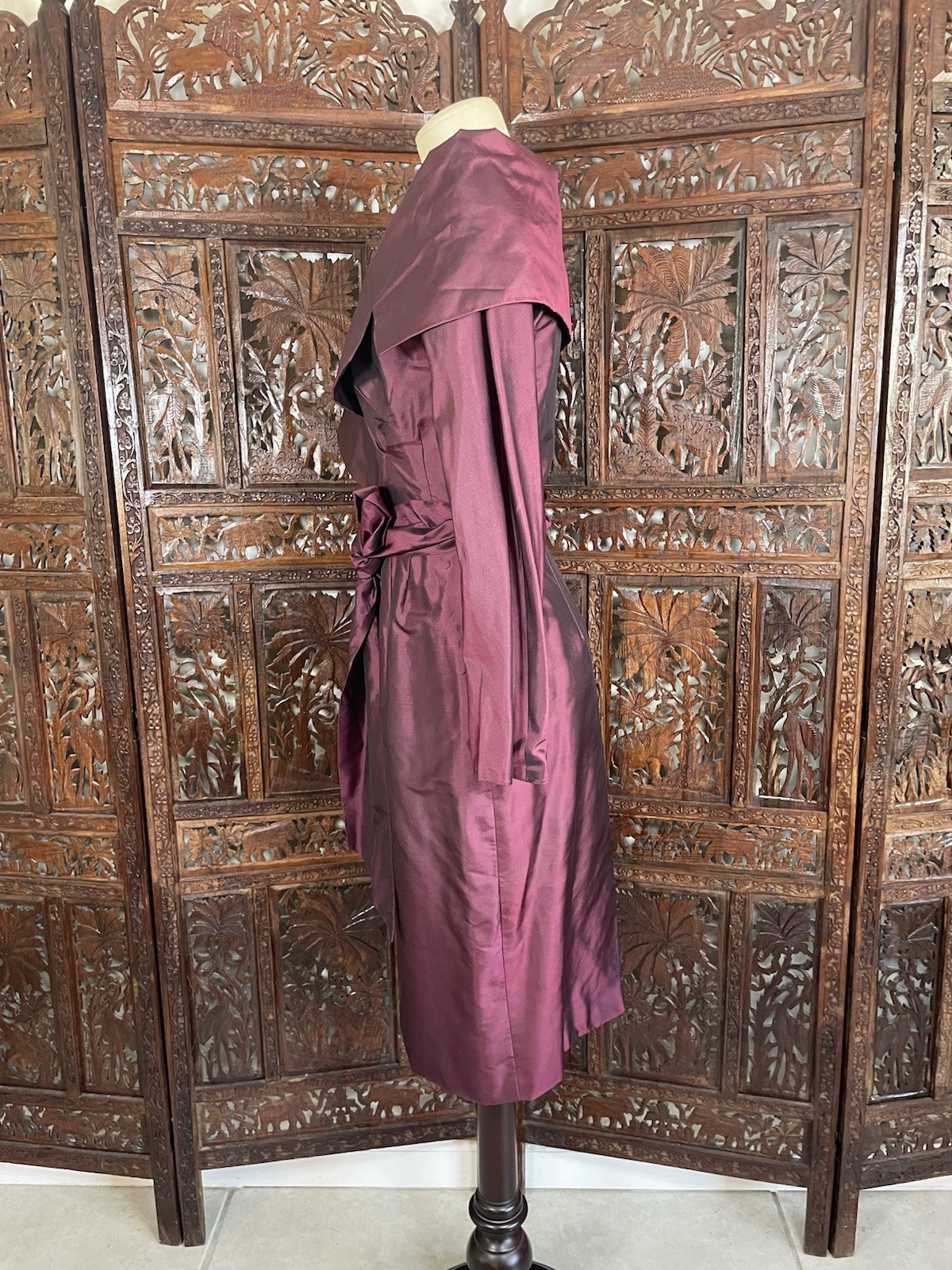 Vtg 1990s Catherine Regehr Dress Burgundy Silk Taffeta Evening Formal Dress Sz S