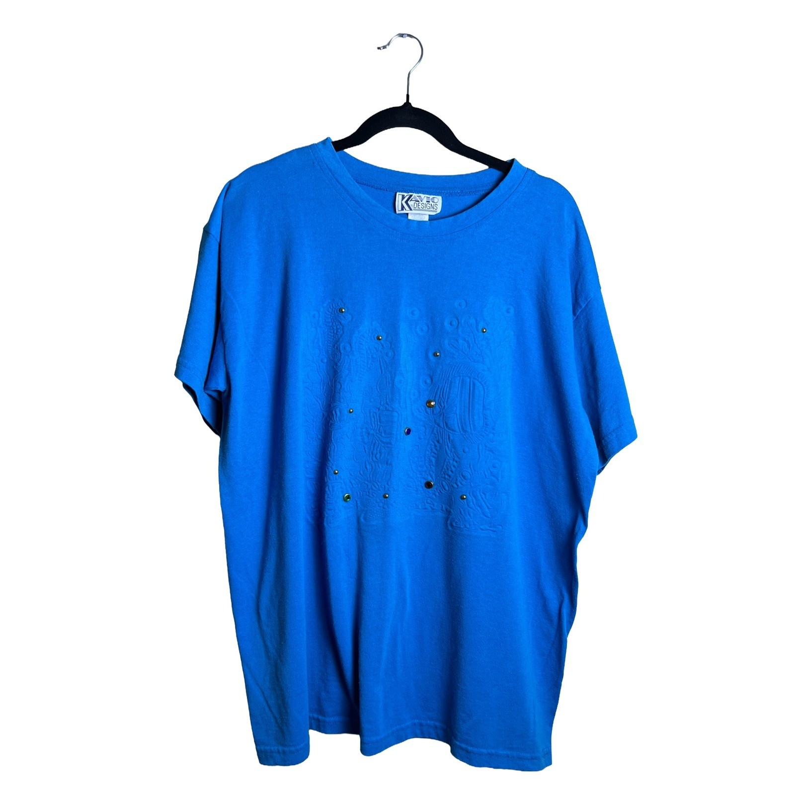 Vintage Kavio Designs Blue Puff Print Rhinestone Embellished T-Shirt One Size