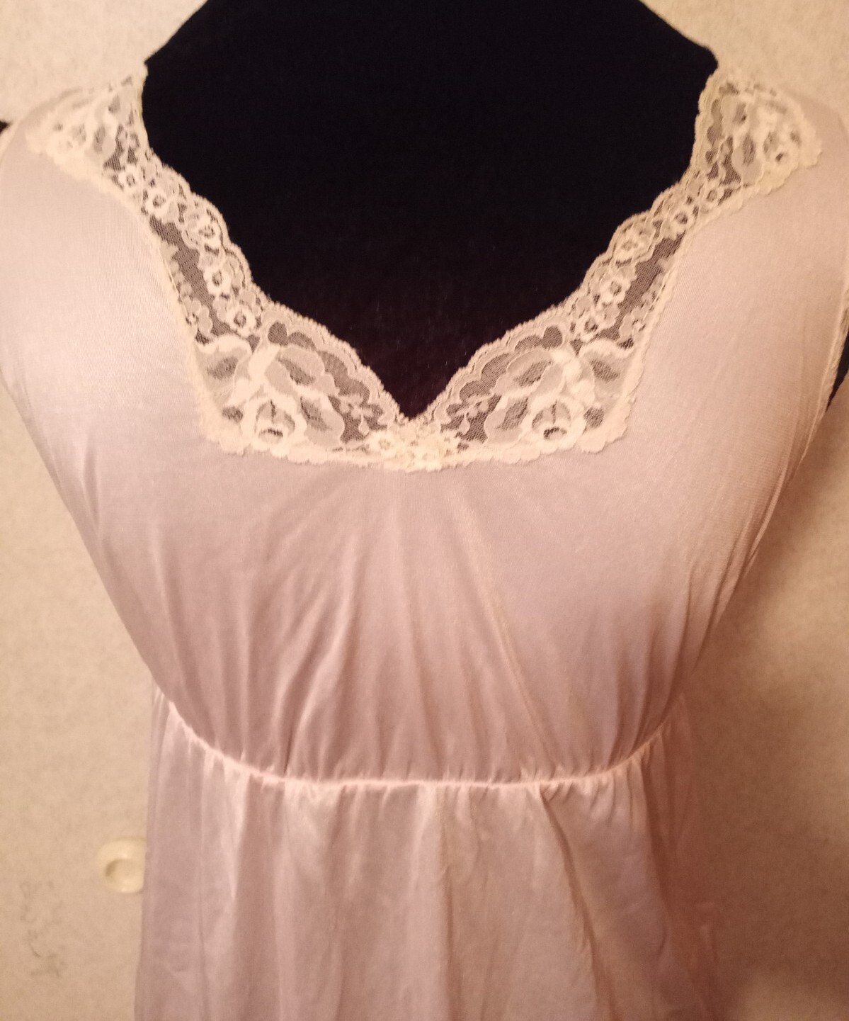 2 Vintage FANCY ME Sz S Pink Nylon Sheer Cream Lace Long Nightgown Slip Dress
