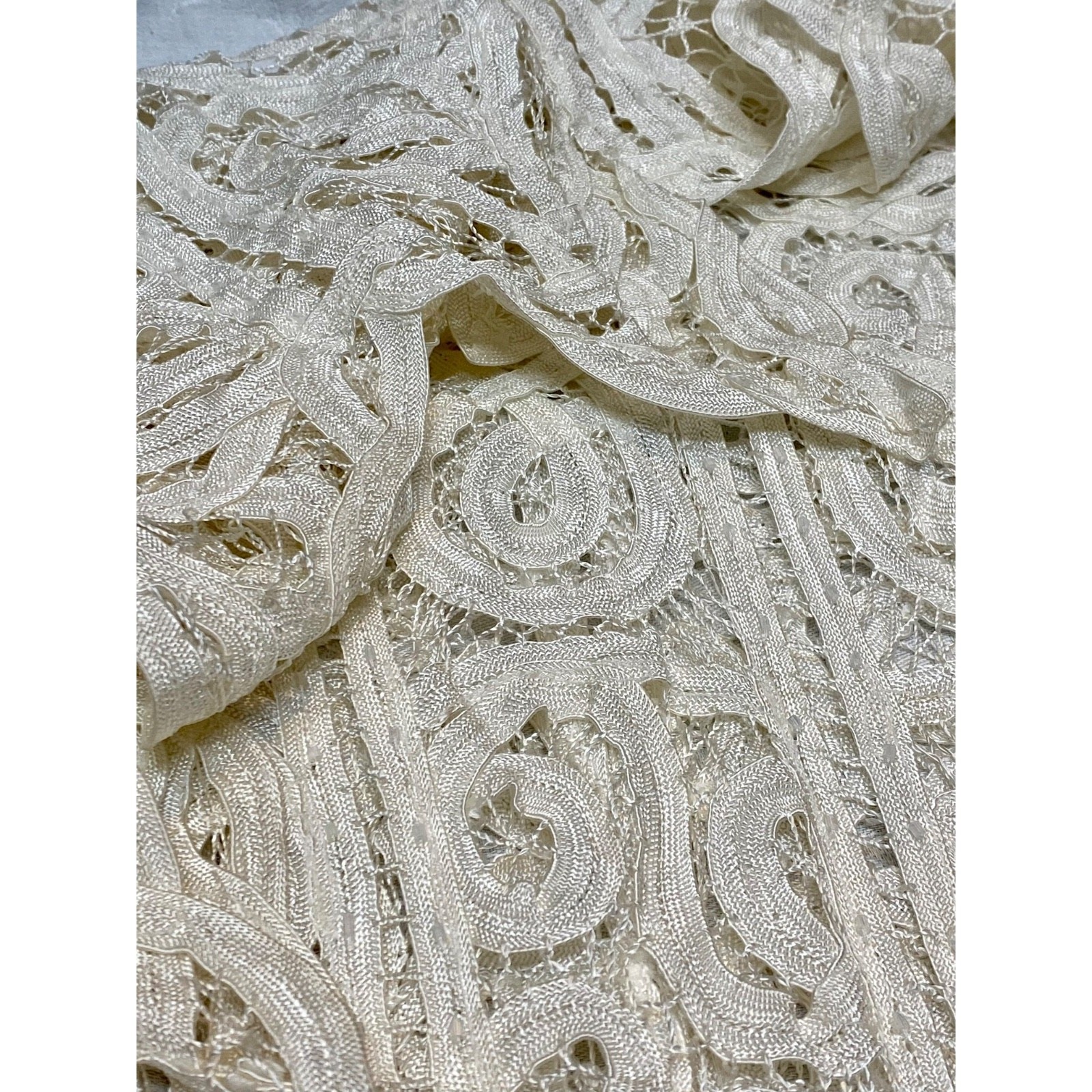 Vtg Y2K Kroshetta By Papillon Ivory Crochet Knit Midi Dress Sz XL