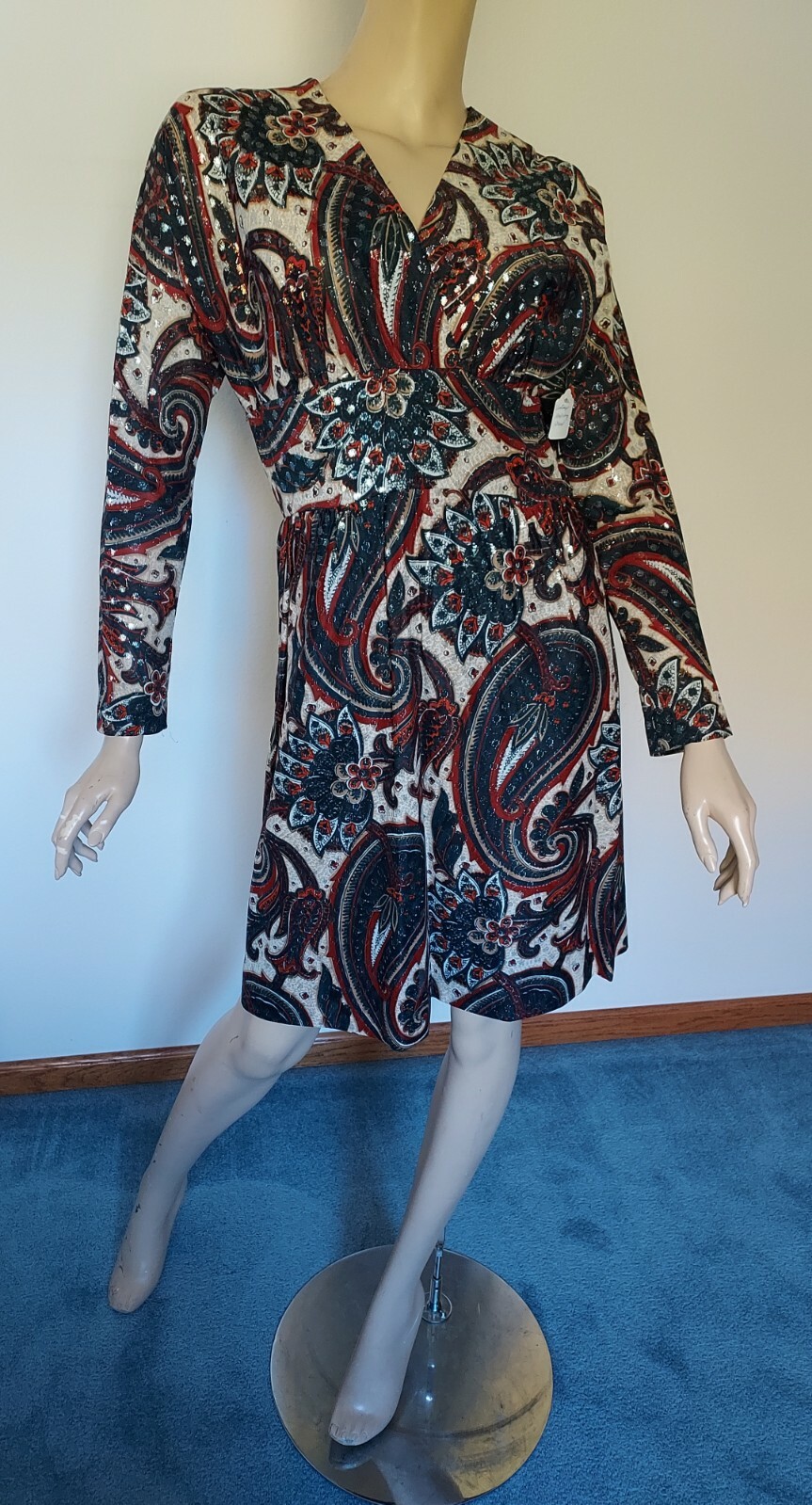 Vintage 80s/90s Dress Sparkle Paisley Cocktail Party/Dressy Wedding/Holiday