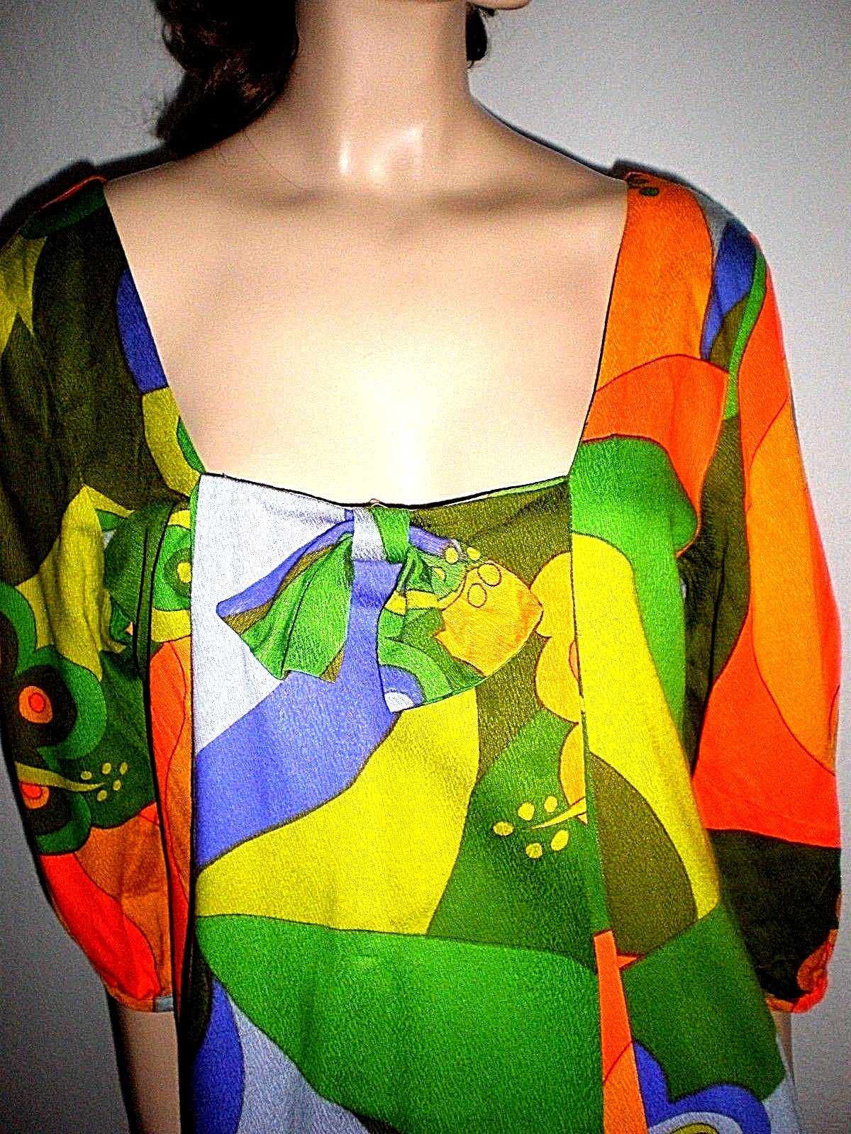 VTG THERESE BAUMAIRE PSYCHEDELIC VIBRANT MULTI-COLOR LONG DRESS SIZE 42