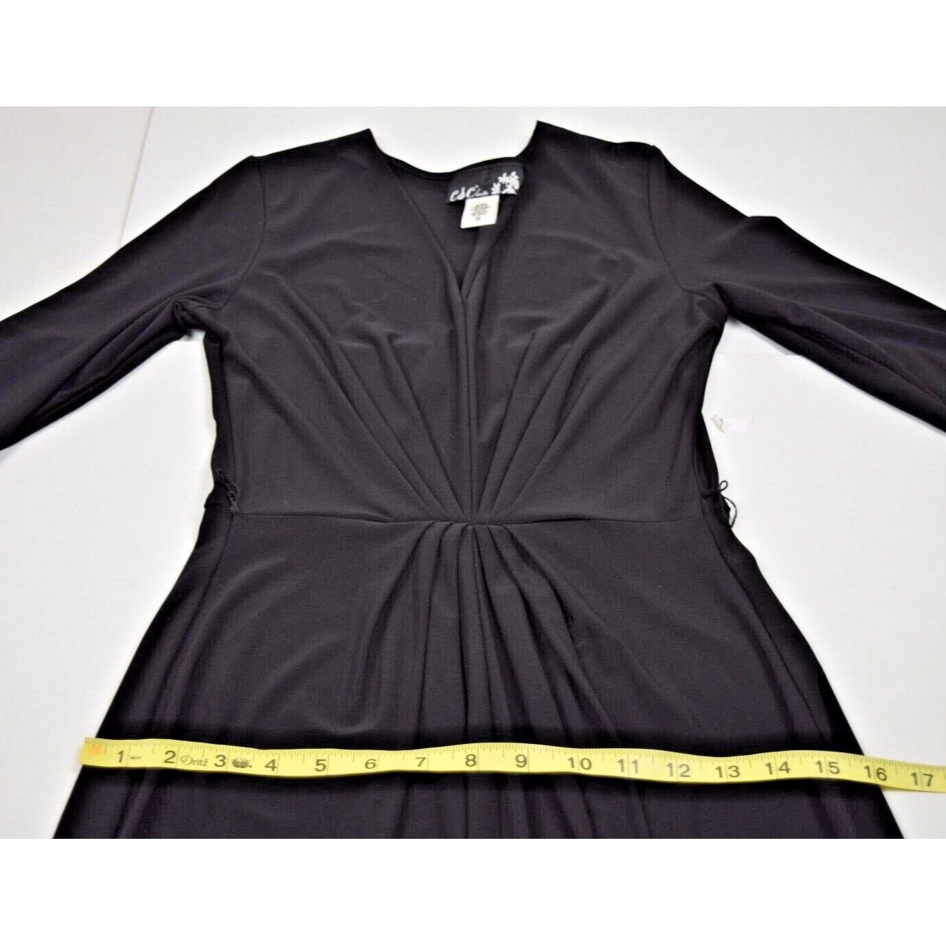 Vintage Dress CSC Studio Size XS 90s Black V-Neck Belted Below Knee Made USA