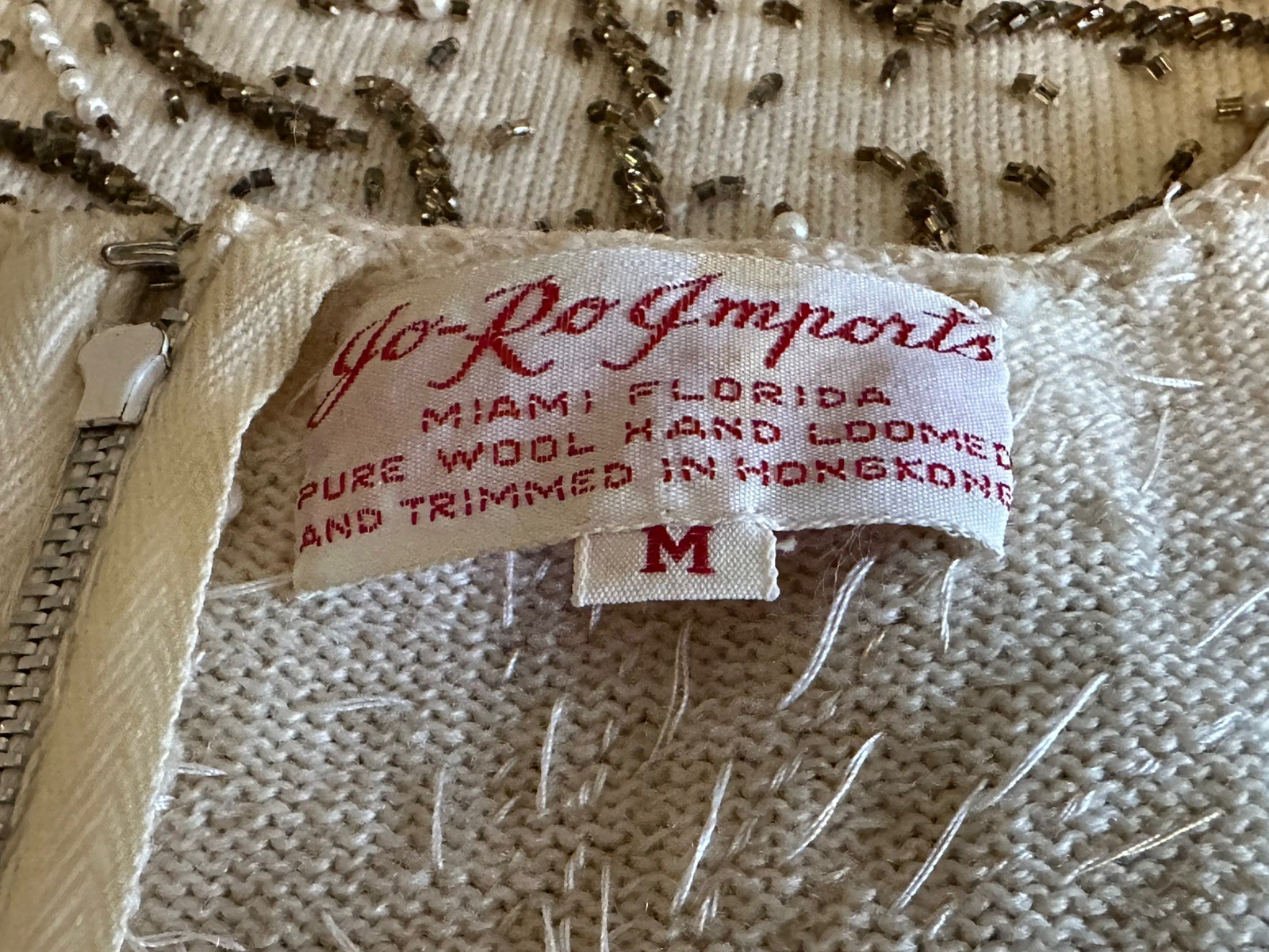 Vintage 60’s Jo-Ro Imports Sz S/M Pure Wool Hand Loomed Sequined Beaded Vest Top