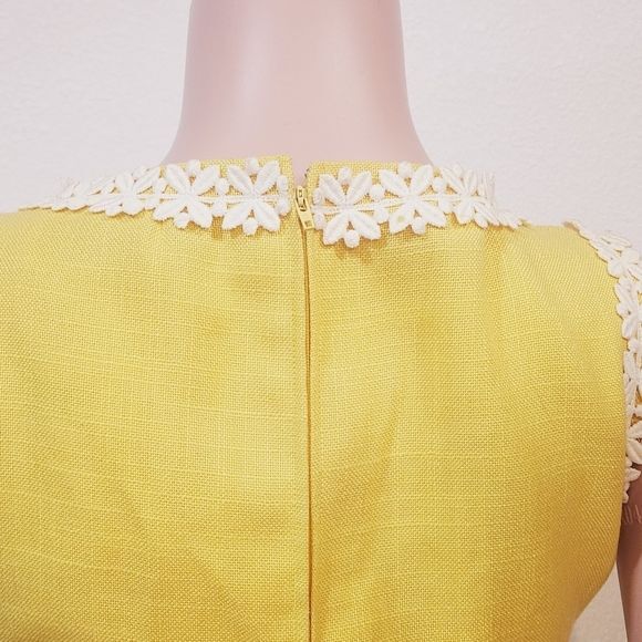 MOLLIE PARNIS BOUTIQUE Vtg 70s Yellow Linen Shift Daisy Dress