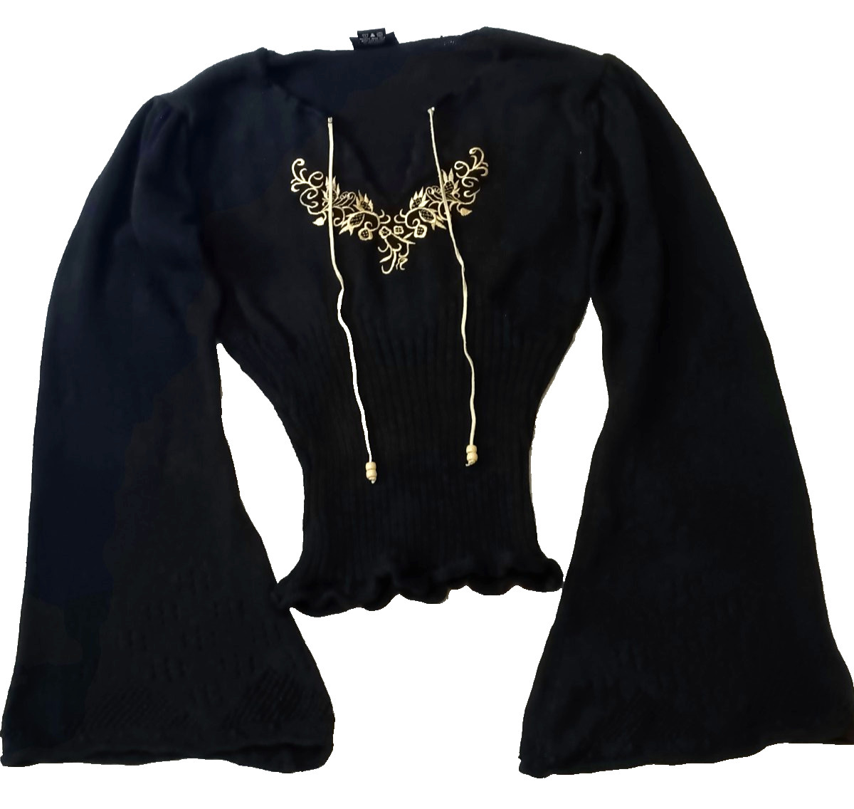 Vintage COOLWEAR Black sweater Bell Long Sleeve, Embroidered Knitted, Y2K, M