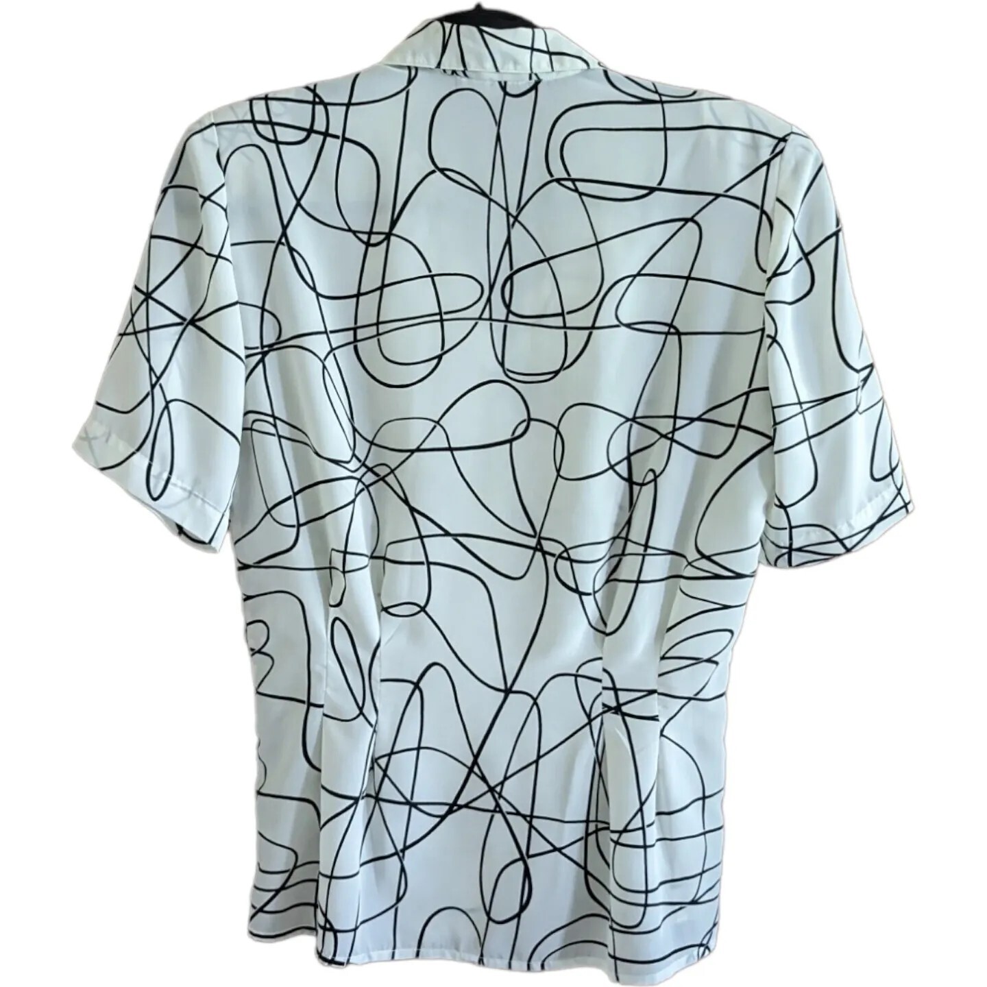 Vtg 80s M/L Lloyd Williams Black White Abstract Blouse Art to Wear New Wave Work