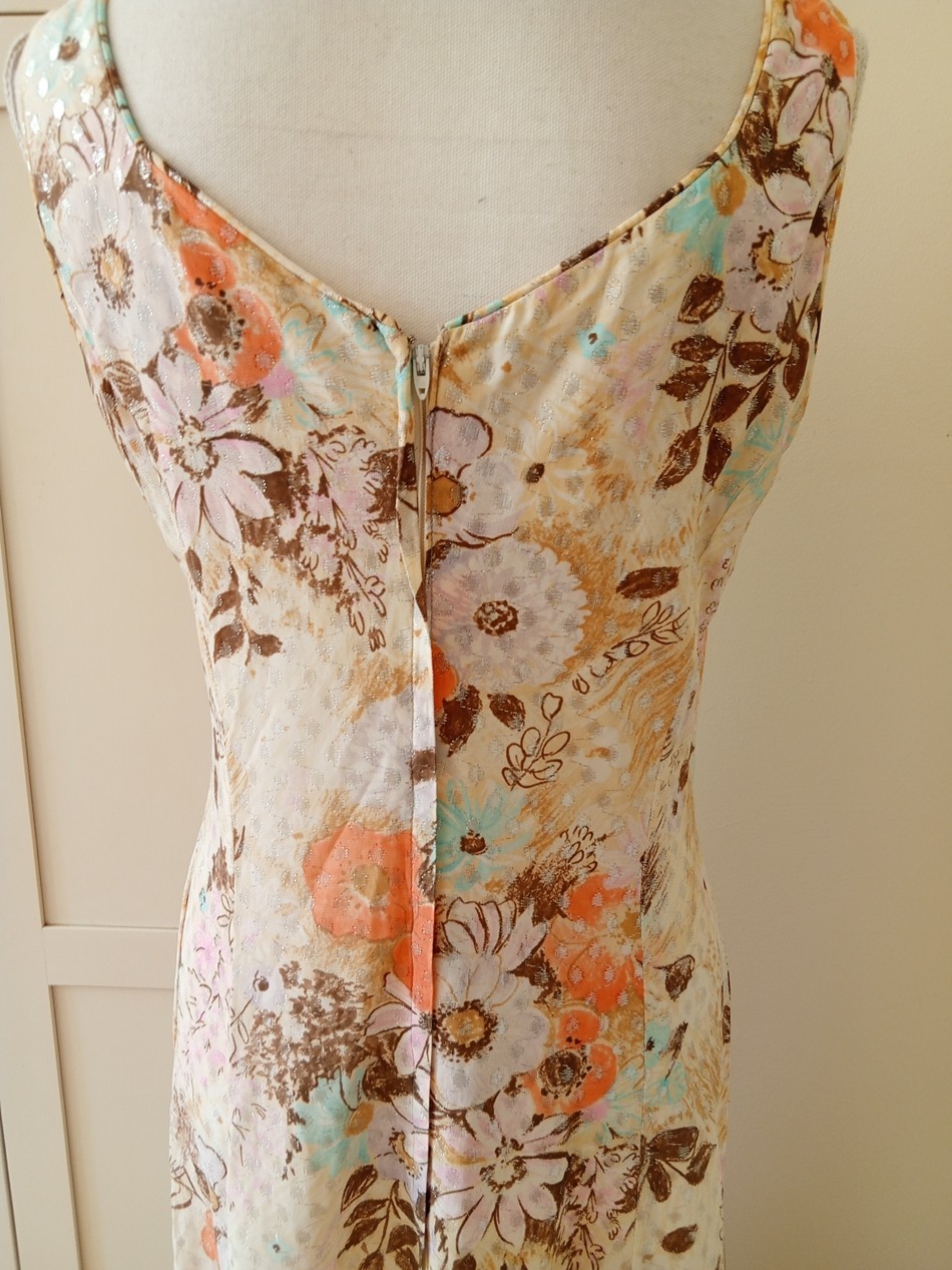 Vintage 60s 70s Serbin Of Florida Muriel Ryan Long Dress Metallic Floral L