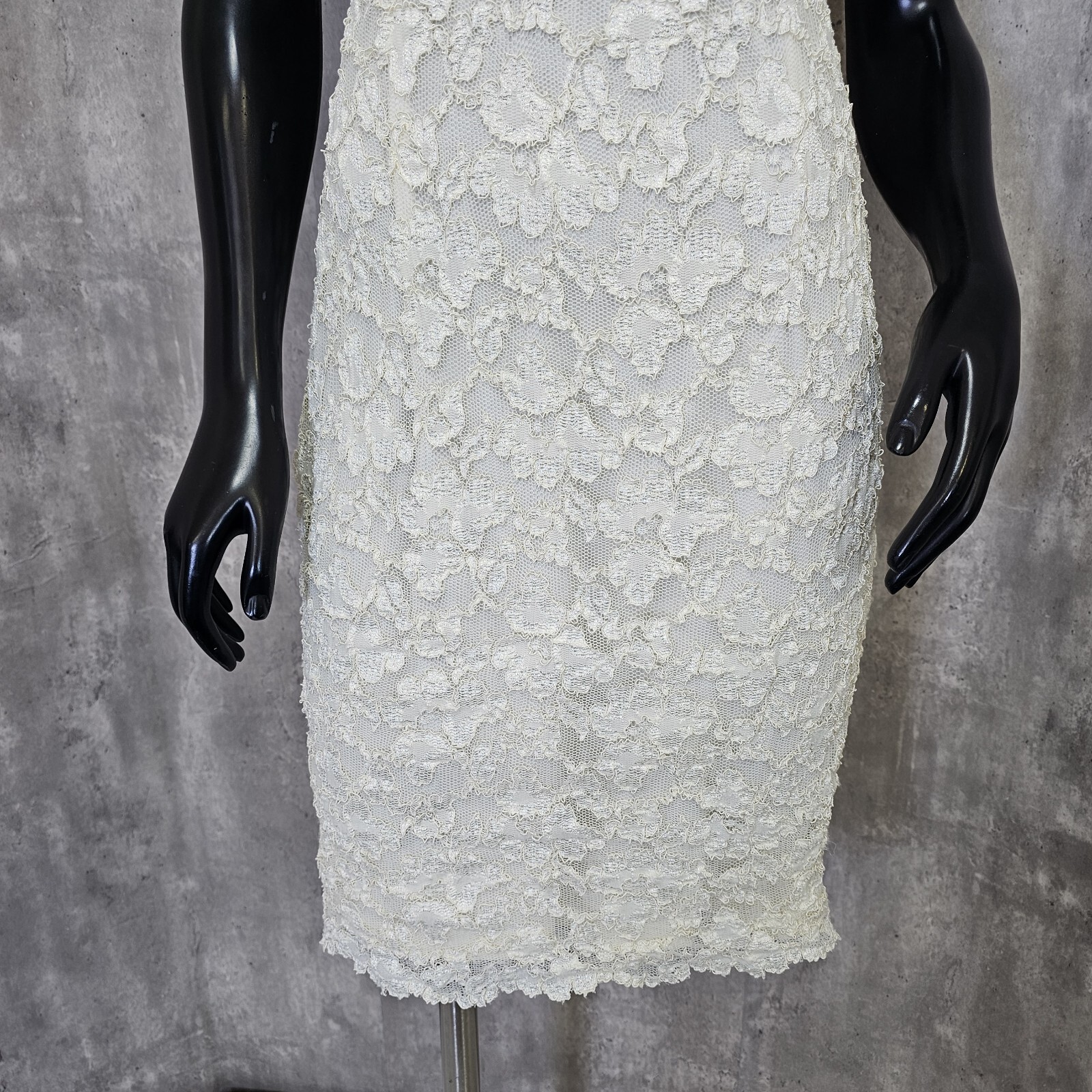 Vintage 80s 90s Molly Malloy Womens M Ivory Lace Wiggle Dress Cocktail Party