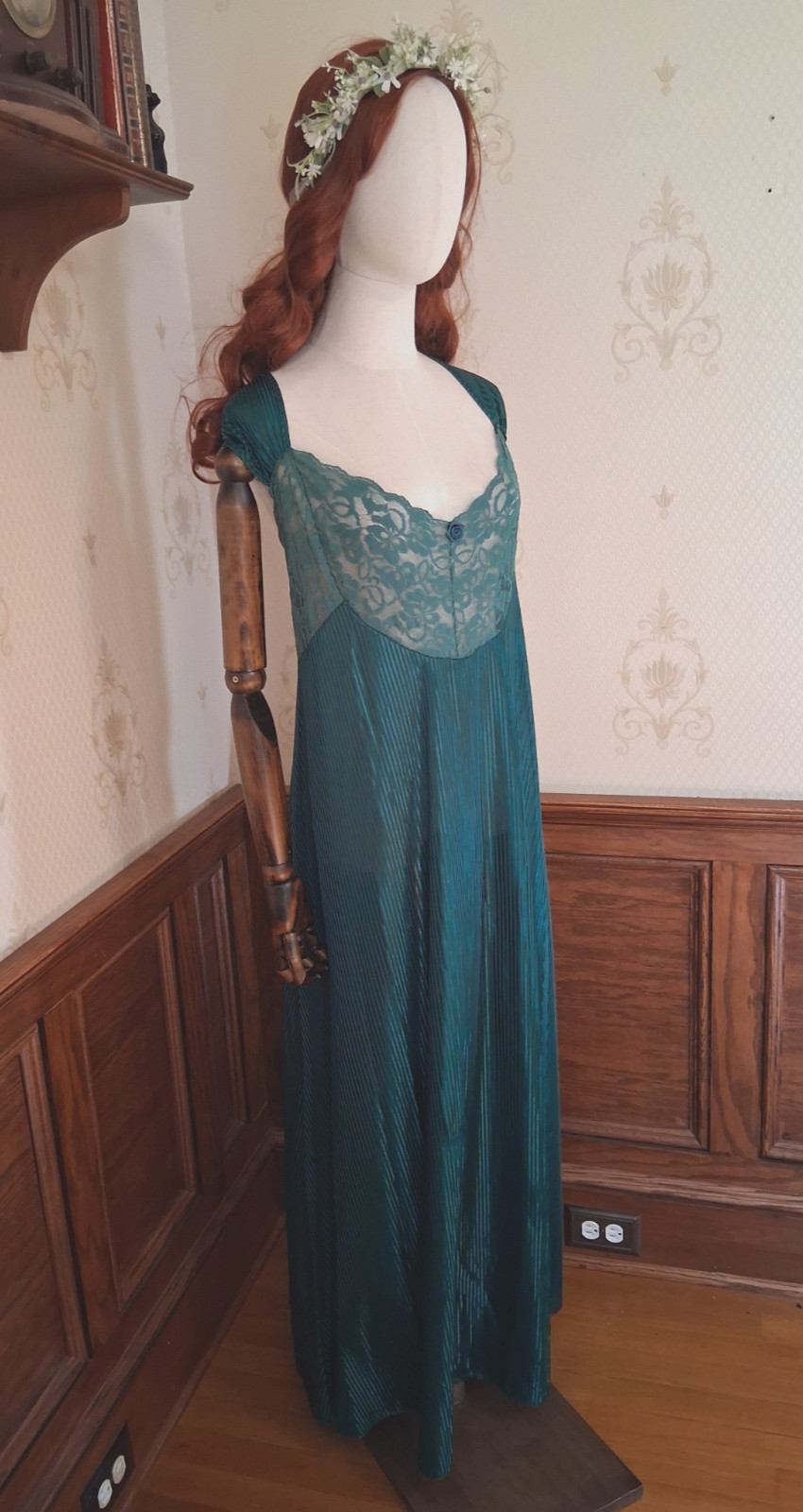 Vintage 1970s/80s Petra Fashions Green Witchy Fairycore Illusion Slip Dress, 3X
