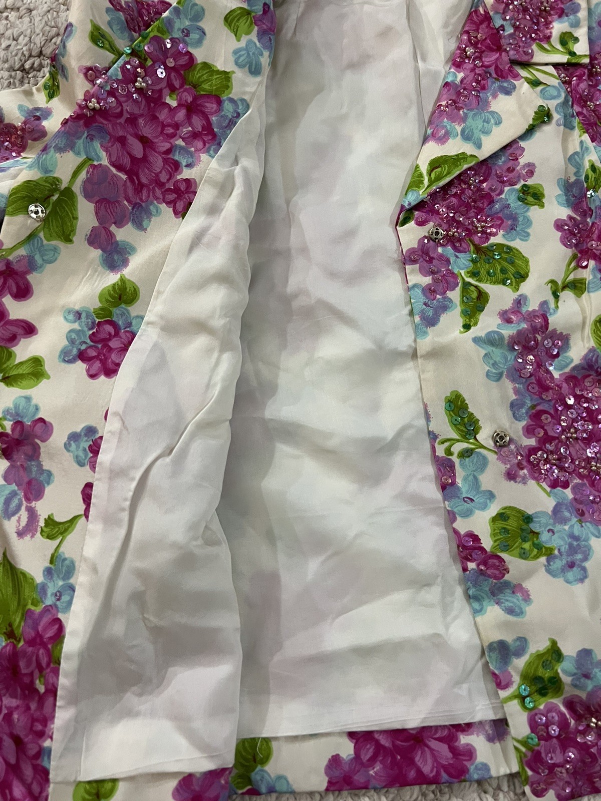 Vintage 50s Jo Ro Imports Beaded Sequins Blouse Jacket White Floral Size 12 M/L