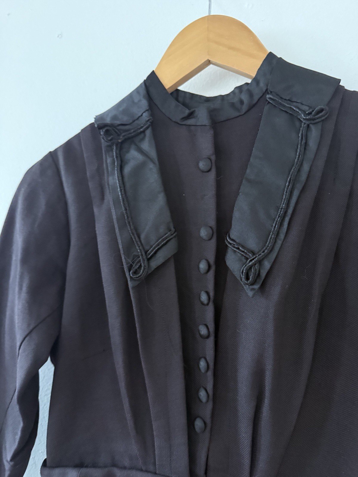 Antique Victorian Wool Crepe Full Length Winter Wrapper Dress/Duster Mourning M