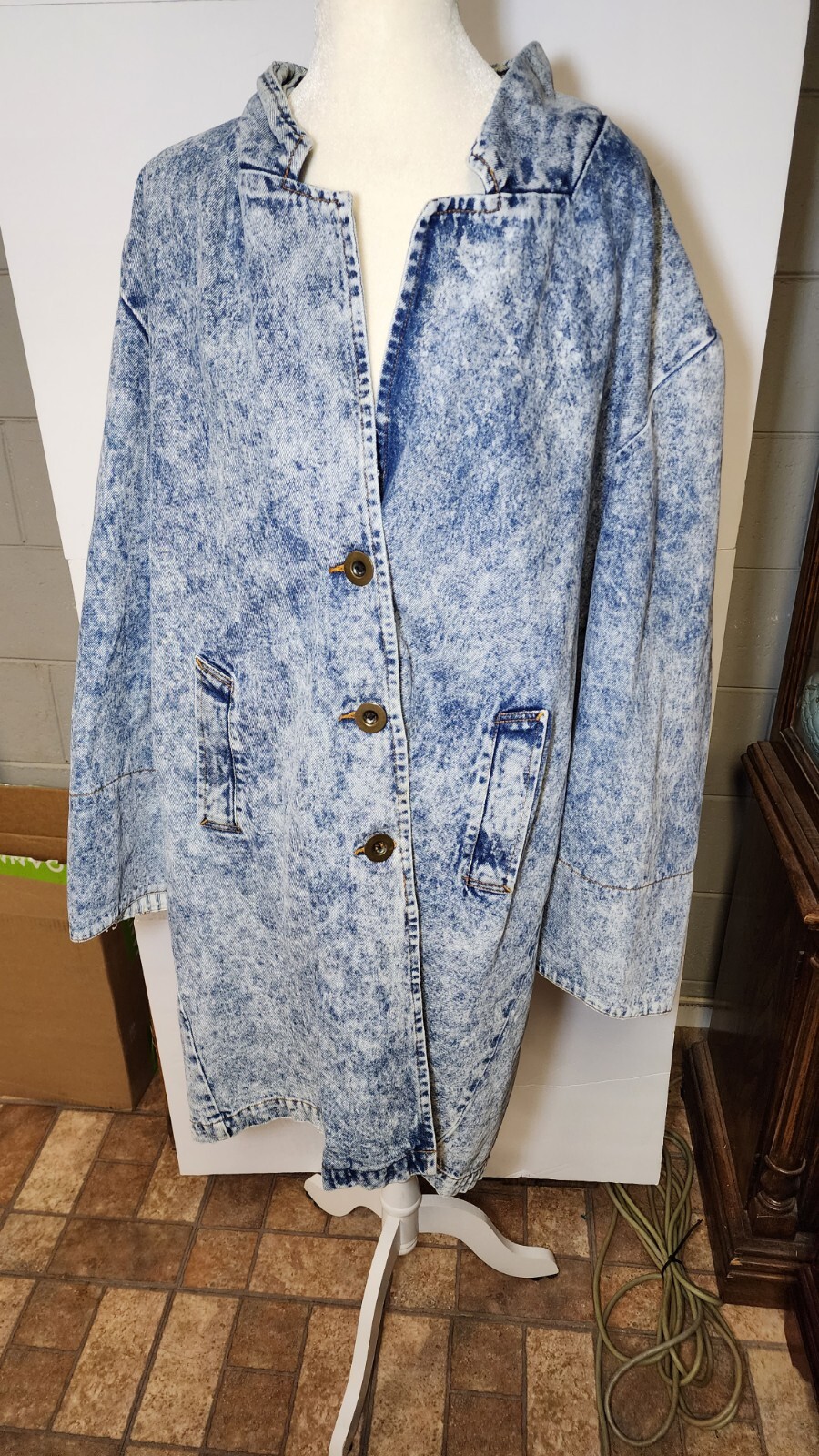 Vintage International Stefano Acid Washed Long Wing Tailed Jean Jacket