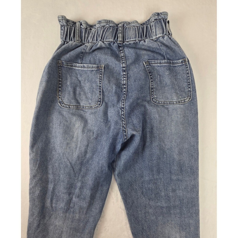 Women 29 Blue Vintage-Inspired Mom Jeans Paperbag High Waist Tapered Leg