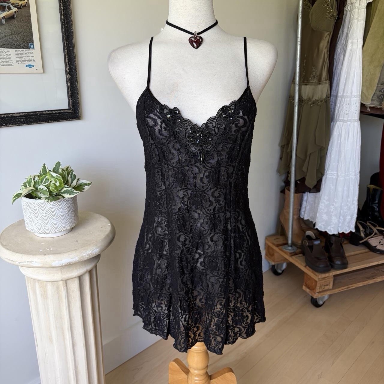 VTG Black Lace Slip Dress Women’s Size Large