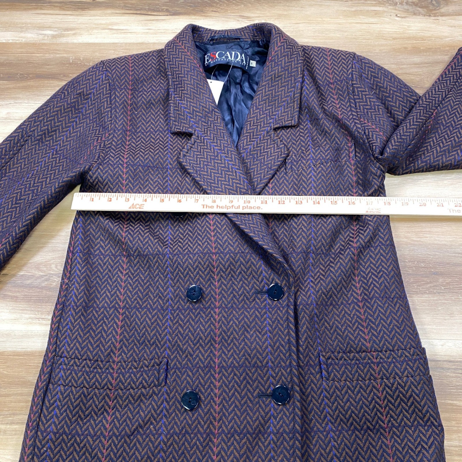 80s Escada Margaretha Ley West Germany Herringbone Wool Double Breast Blazer 36