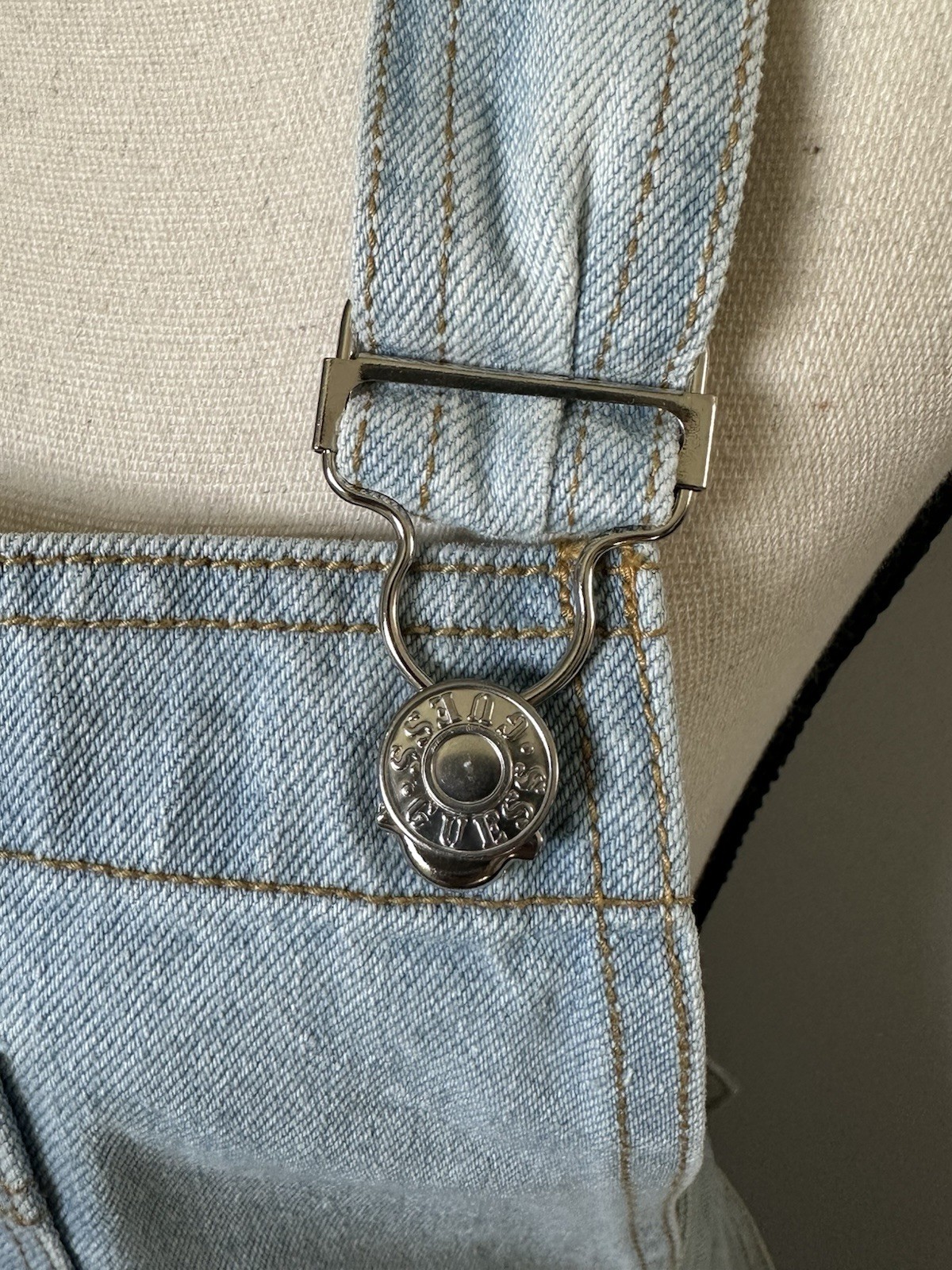 Vintage Guess Denim Overall Light Wash 90s Mini Pinafore Womens Apron Rare