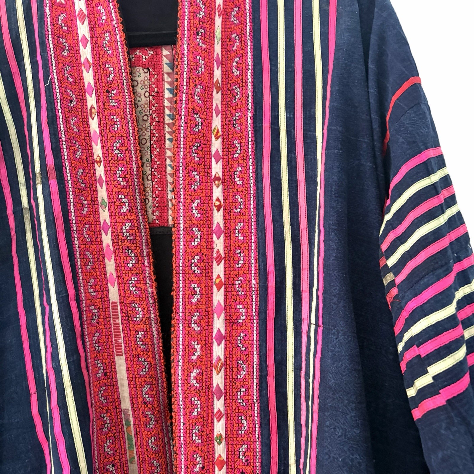 Vintage Hmong Style Embroidered Boho Jacket Art To Wear Festival Hippie One Size