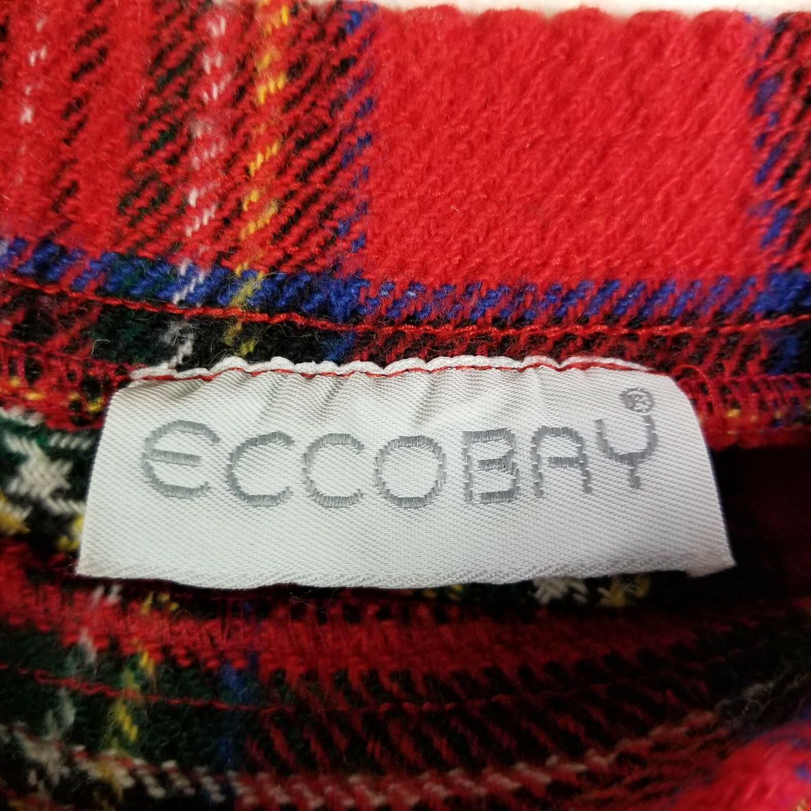 Vtg Eccobay Pleated Red Wool Blend Pull On Skirt S M Plaid Modest School Girl