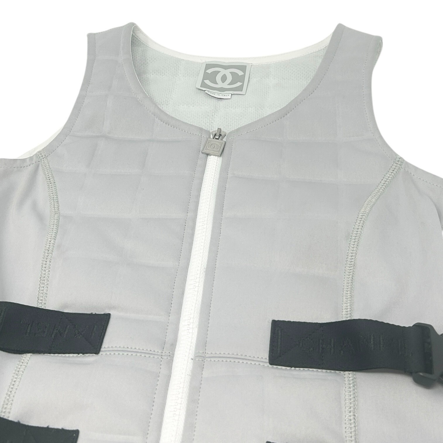 CHANEL Vintage 2004 CC Mark Logo Jacket Vest #38 Gray Black Zip 104147