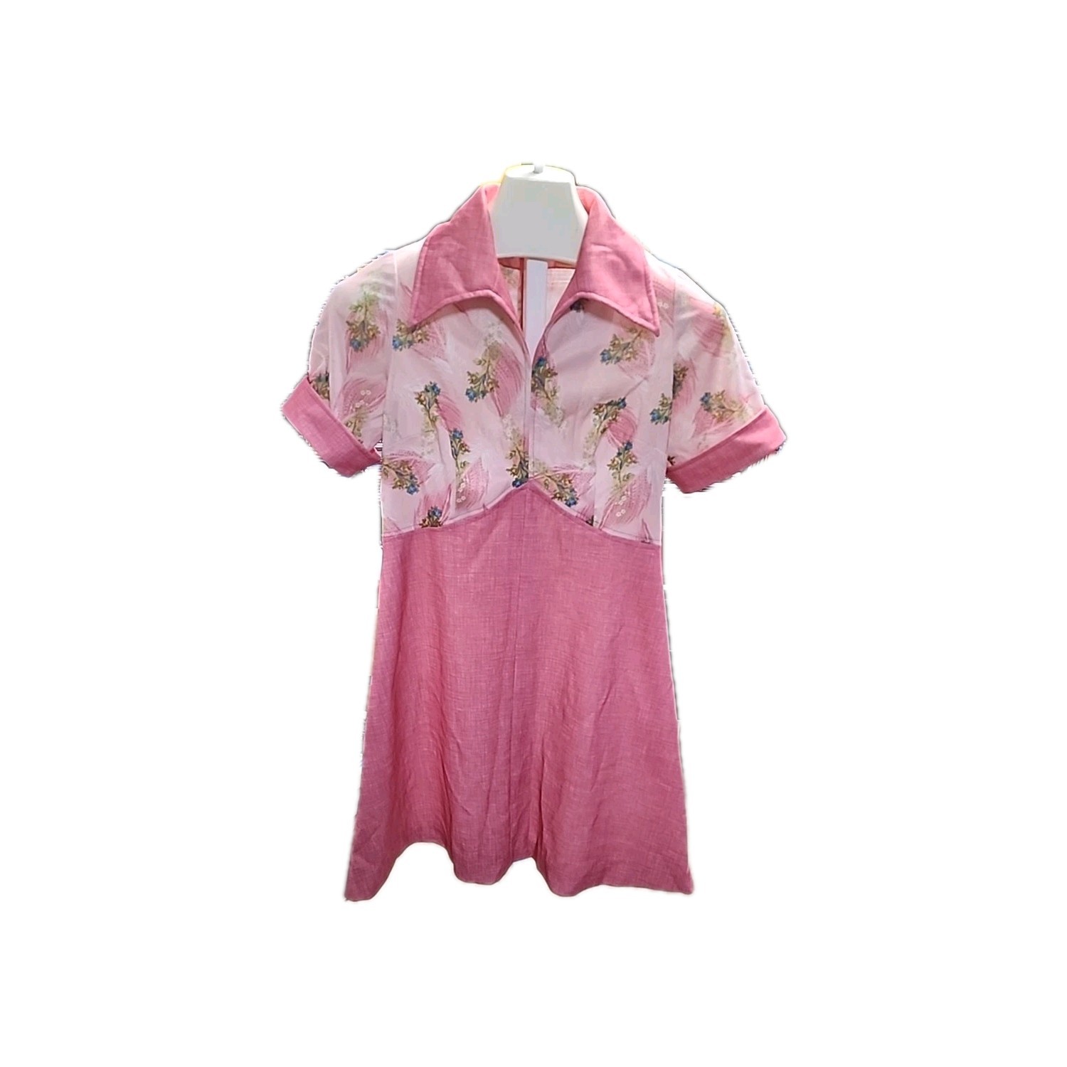 Vintage Custom Handmade 60-70s Pink Dress S/M Short Sleeve