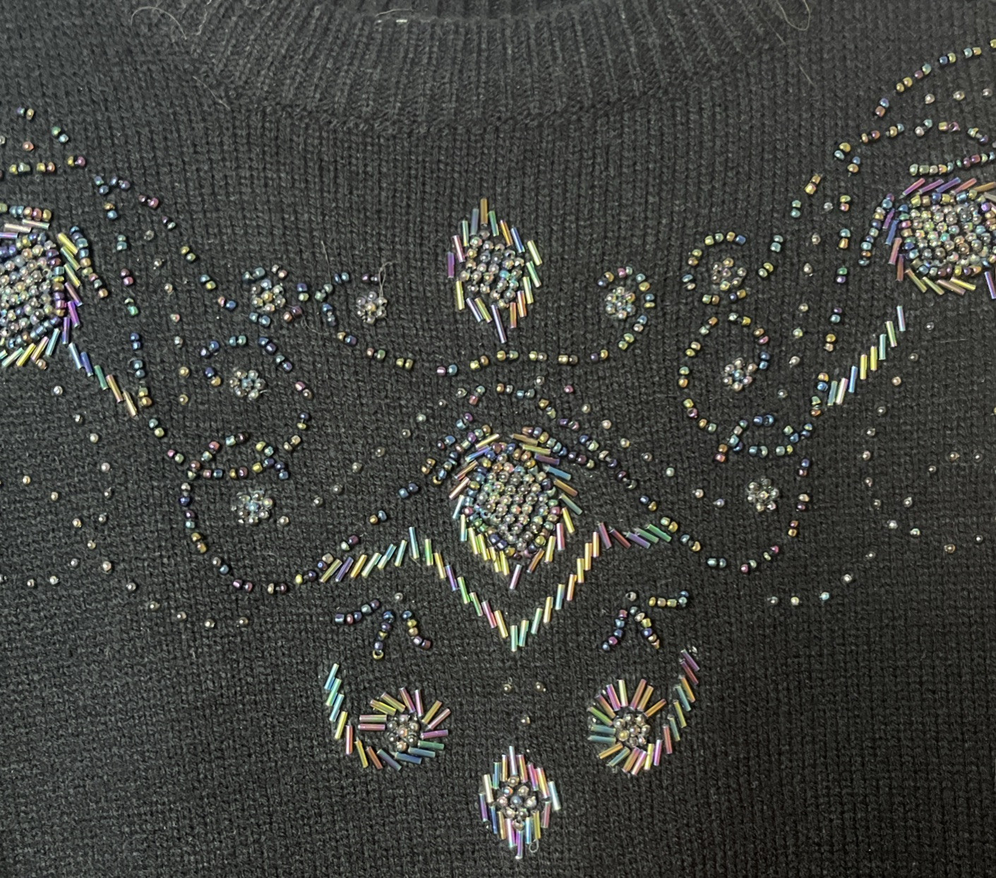 Naomi Bee Vintage Sweater 80’s Beaded Black Retro Women’s Size Medium