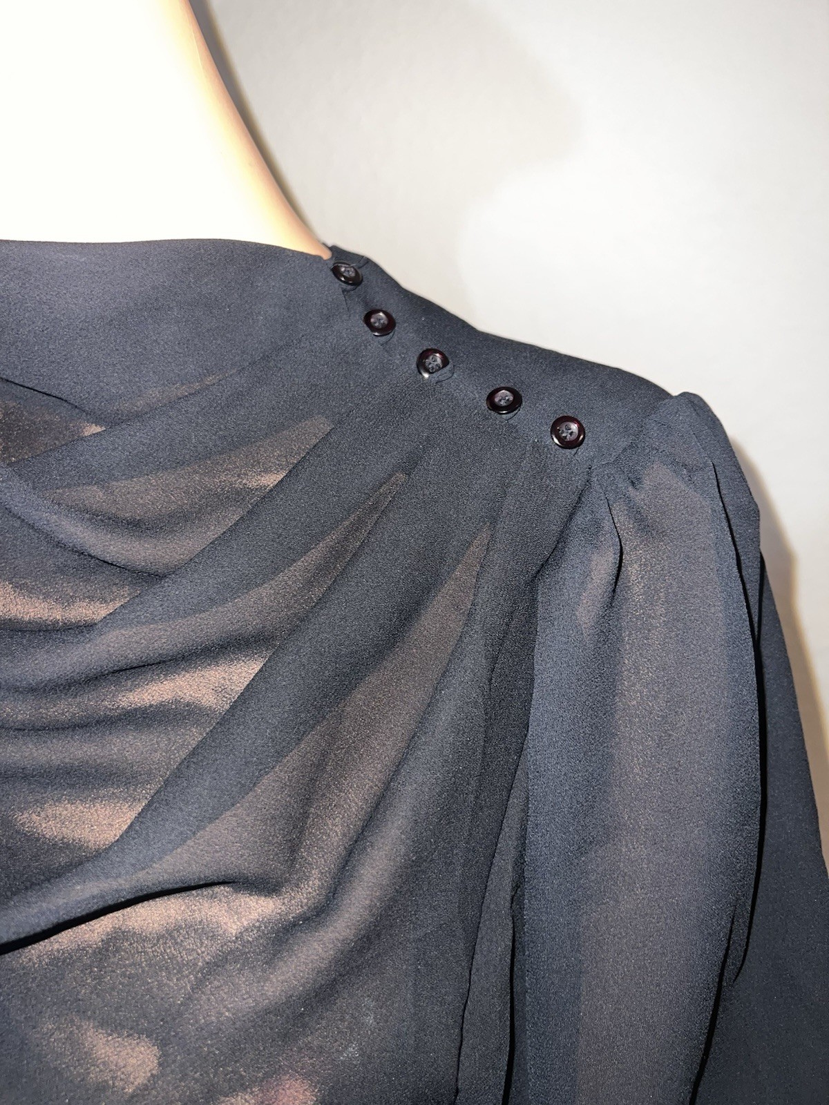 Vintage Sheer Black Blouse w/ High Button Neck Goth Lolita Small US 6 EU 36