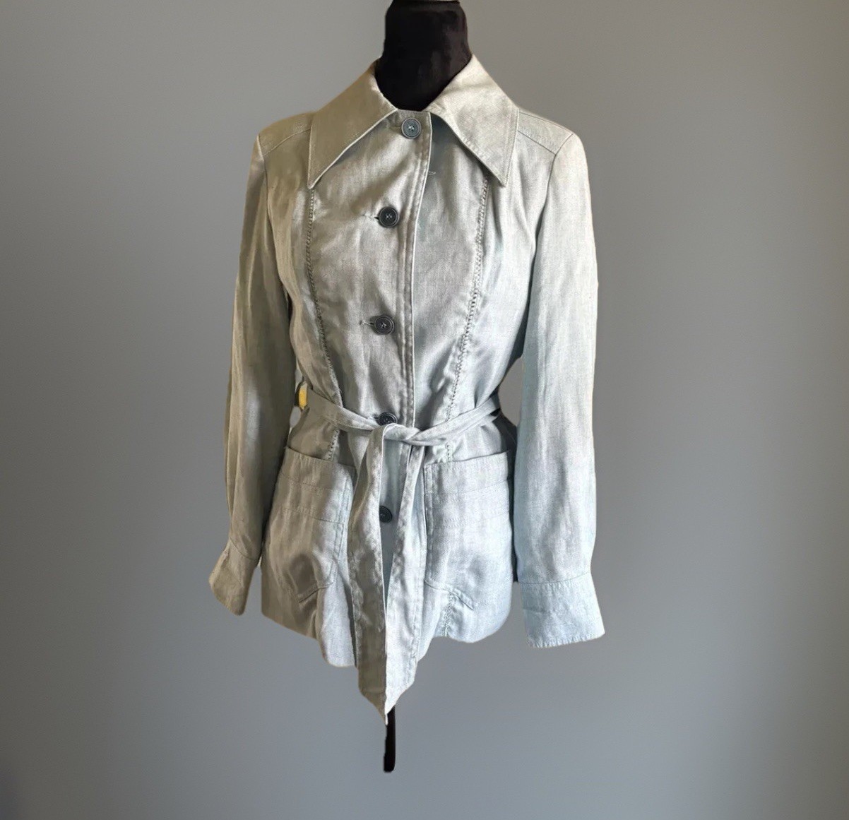 1960s Women’s Made JAPAN Light Blue Jacket,wide Collar.belt,small