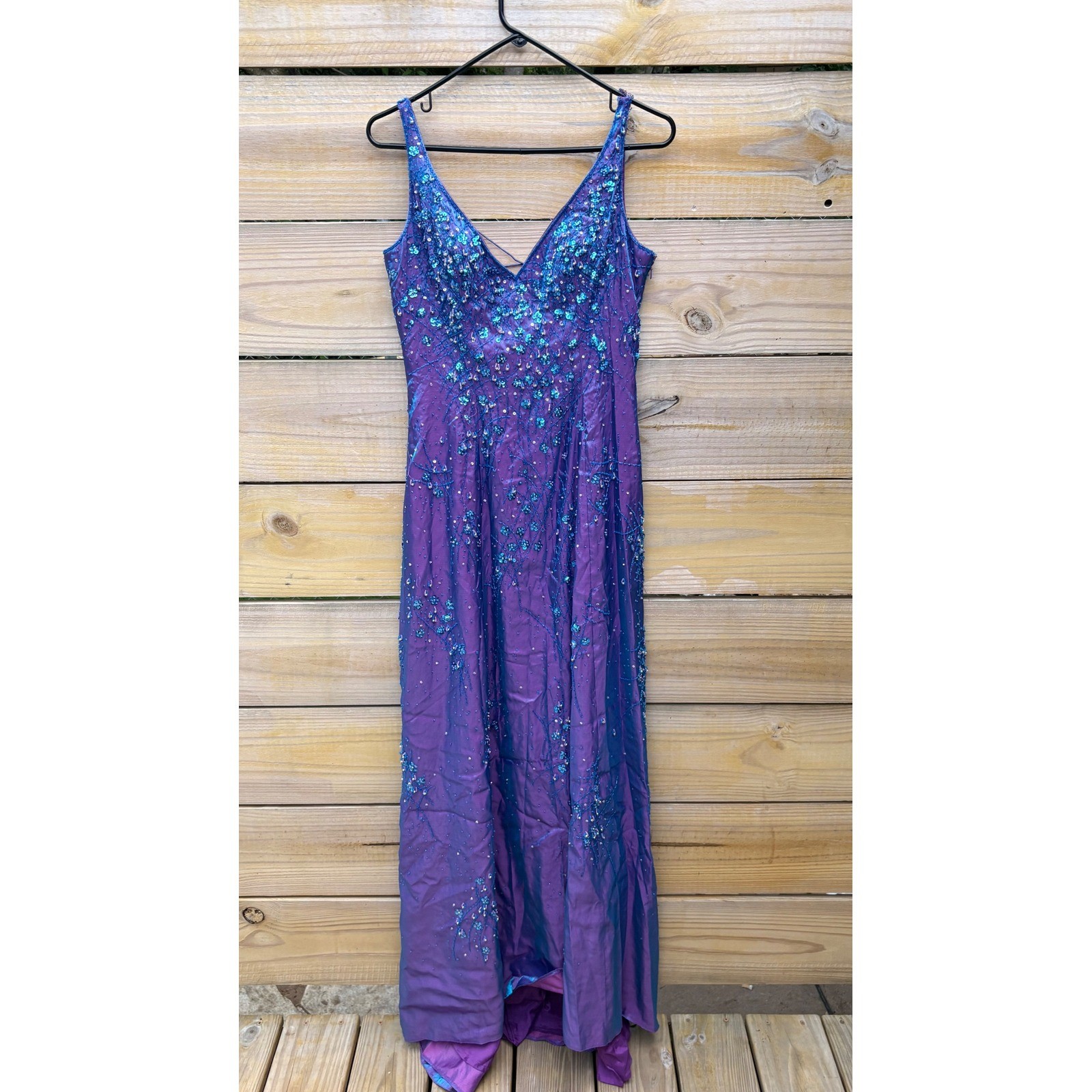 Alyce Designs Vintage 90s Iridescent Purple Beaded Corset Back Prom Gown Size 8