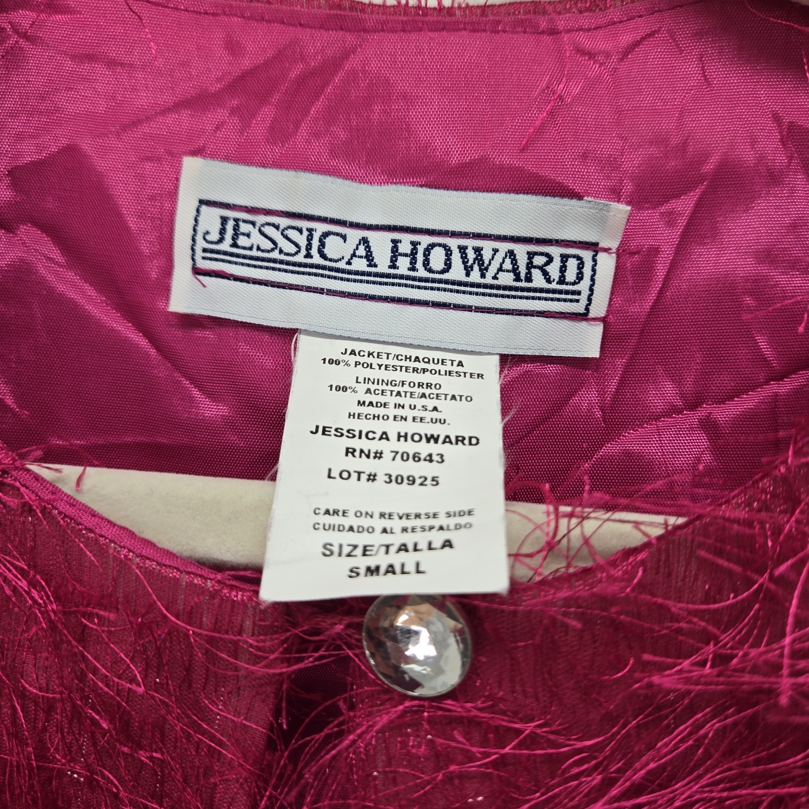 VTG Jessica Howard Fuchsia Pink Shaggy Faux Fur Crop Jacket Evening Coat S Shag