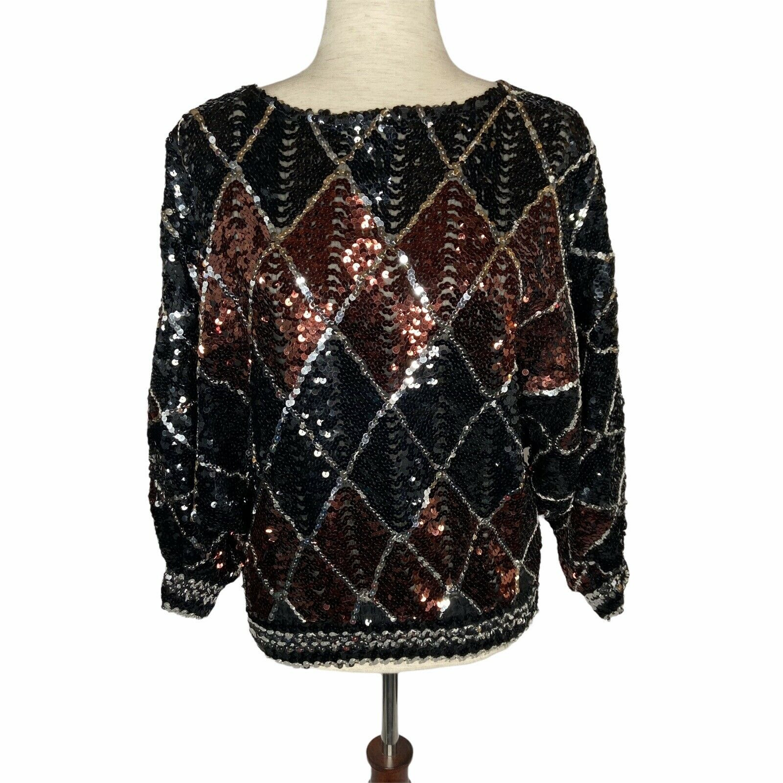Vintage Rob Hill For Mister Jay 80s Black Sequin Dolman Sleeve Top Sz M