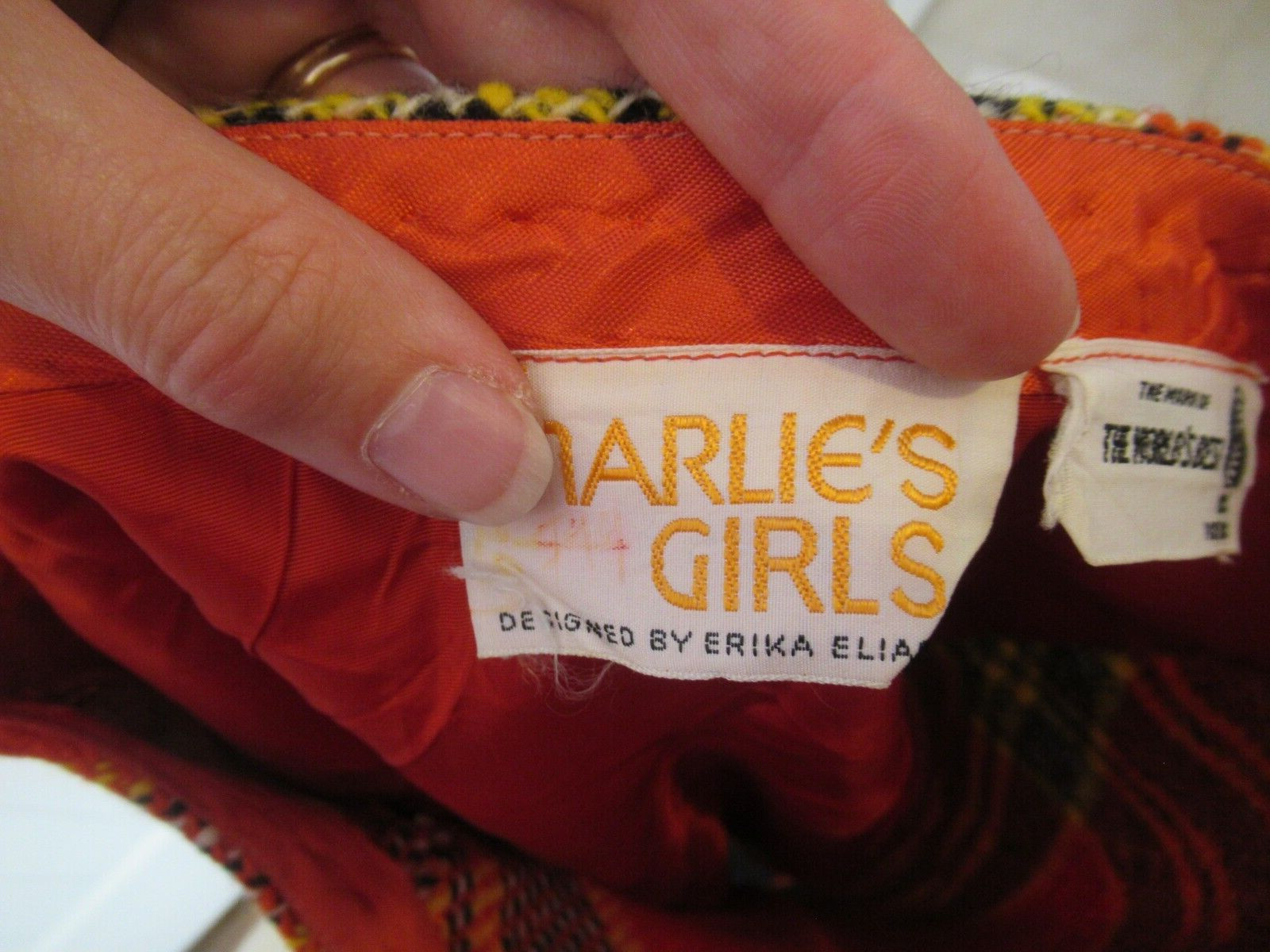 Charlie’s Girls by Erika Elias red, yellow, orange plaid skirt, c. 1960s, sz. S
