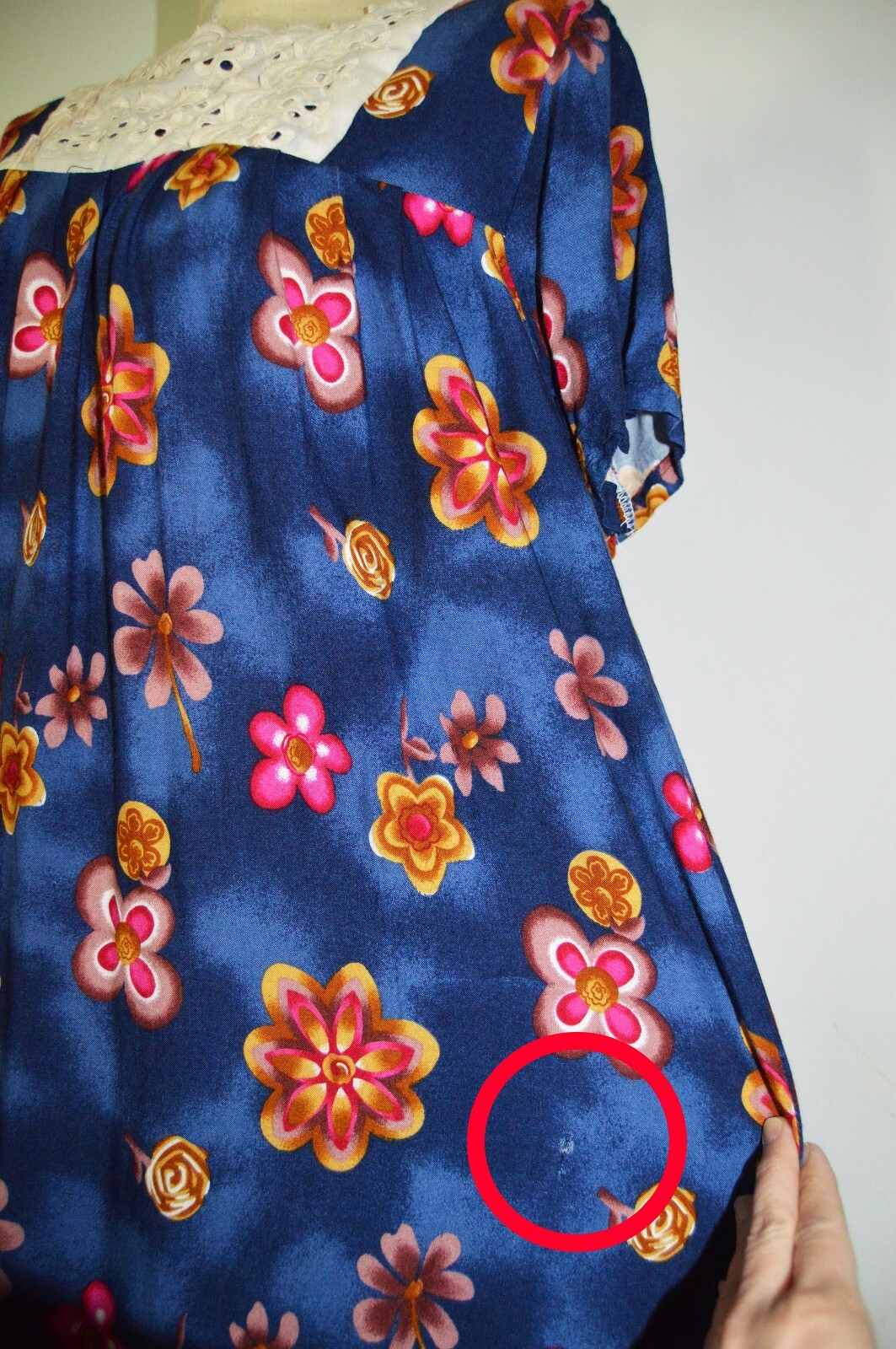 Vintage MAYETTE Blue Muumuu House Dress with Eyelet Accent LARGE