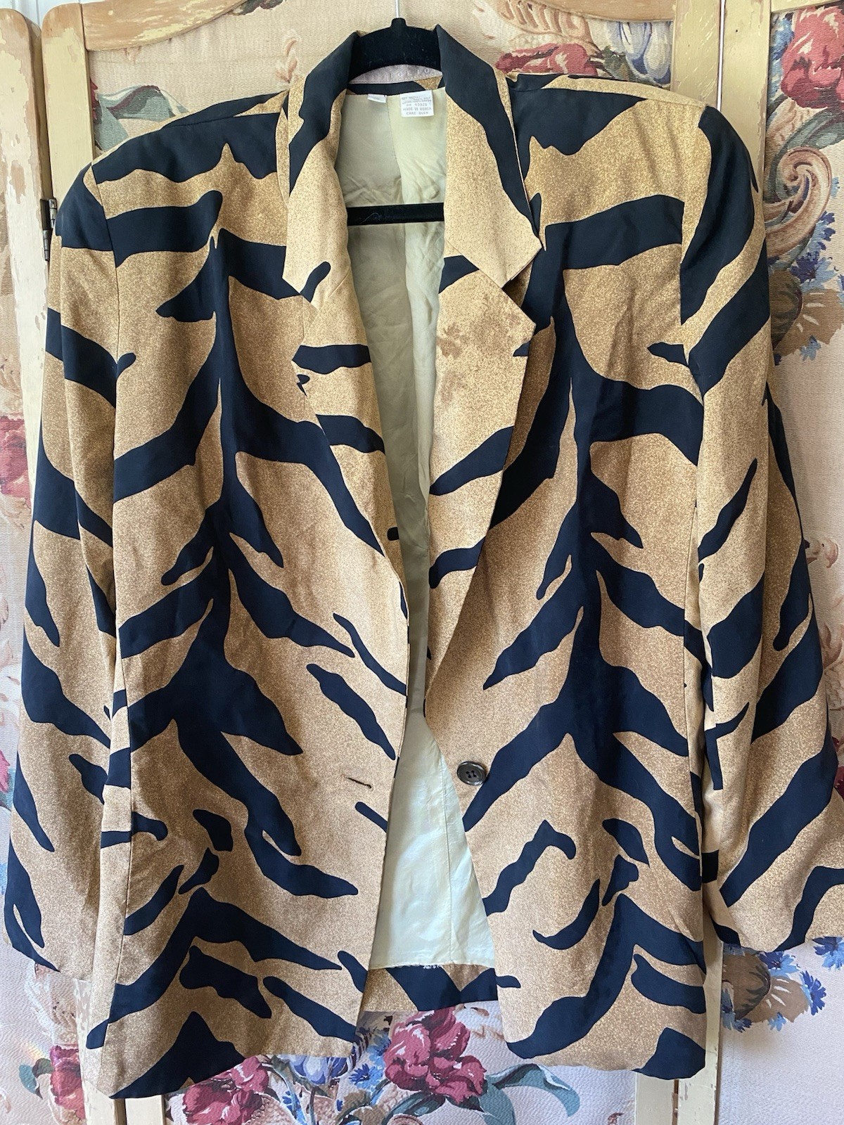 VTG PERRY ELLIS Tiger Animal Print SILK Jacket Blazer Relaxed Fit Sz 14 FAB RARE