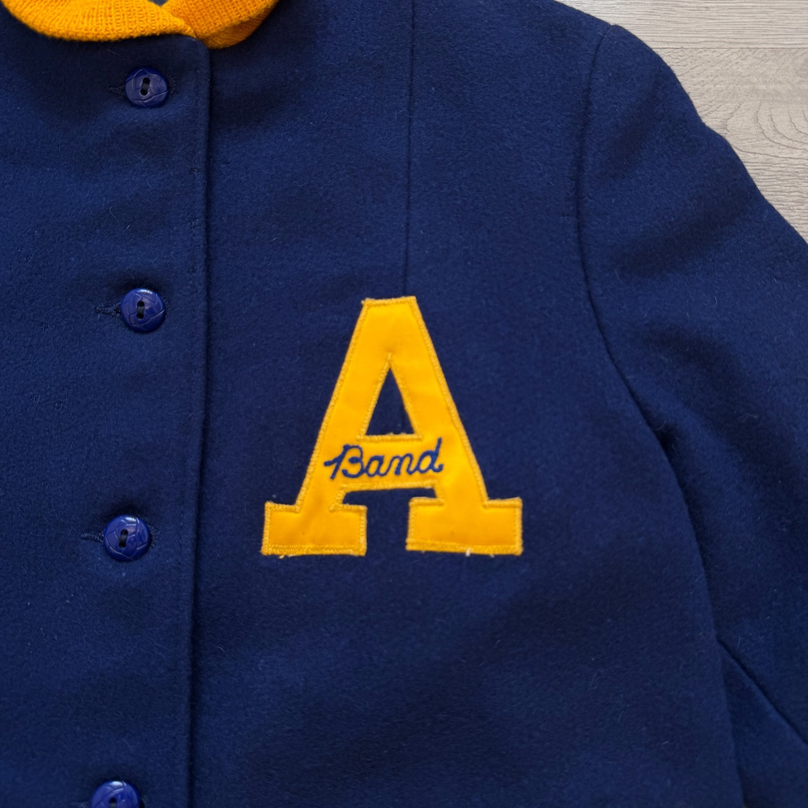Vintage Butwin Varsity Jacket Wool Letterman Band Patch Blue Sz 14 S M USA