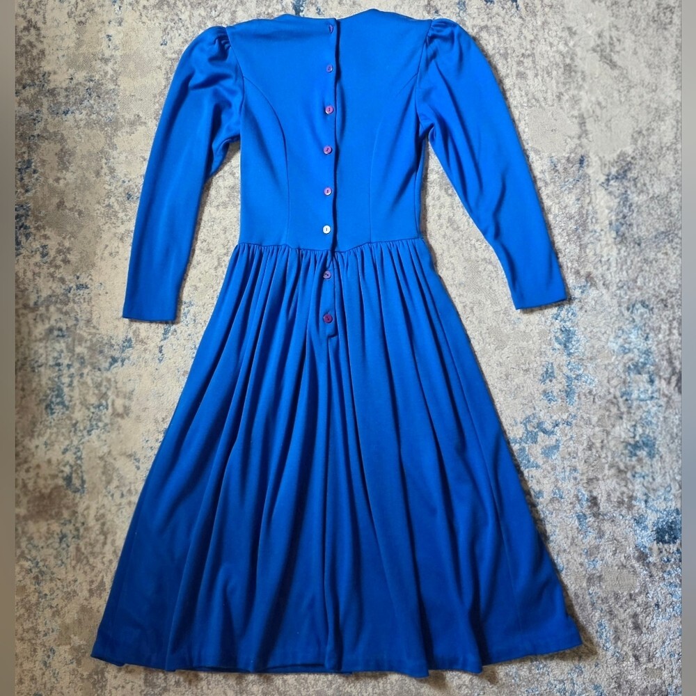 Expo Petite Vintage Women’s Size 8 Blue Lace Trim 100% Cotton Dress 1980’s