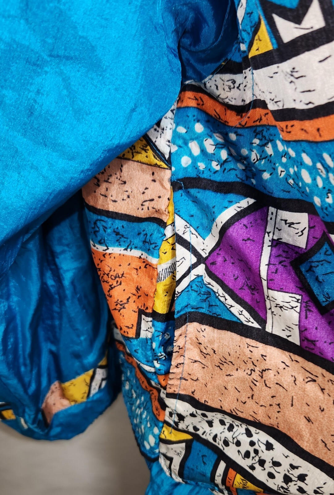 Vintage 80s Aztec Print Blue Windbreaker Jacket Womens Medium Laura Katherine