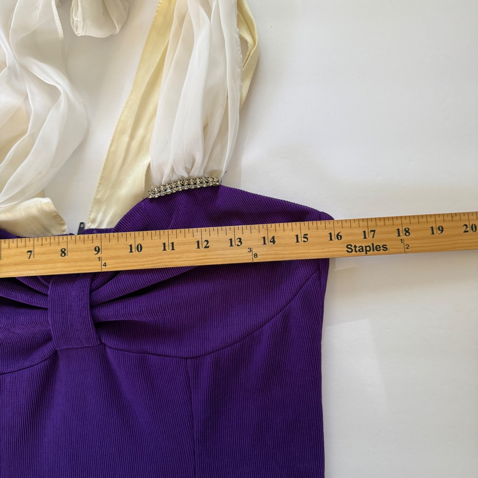 Vintage Basic Plus Womens Purple Bow Halter Fit Flare Dress Rhinestone Size 4