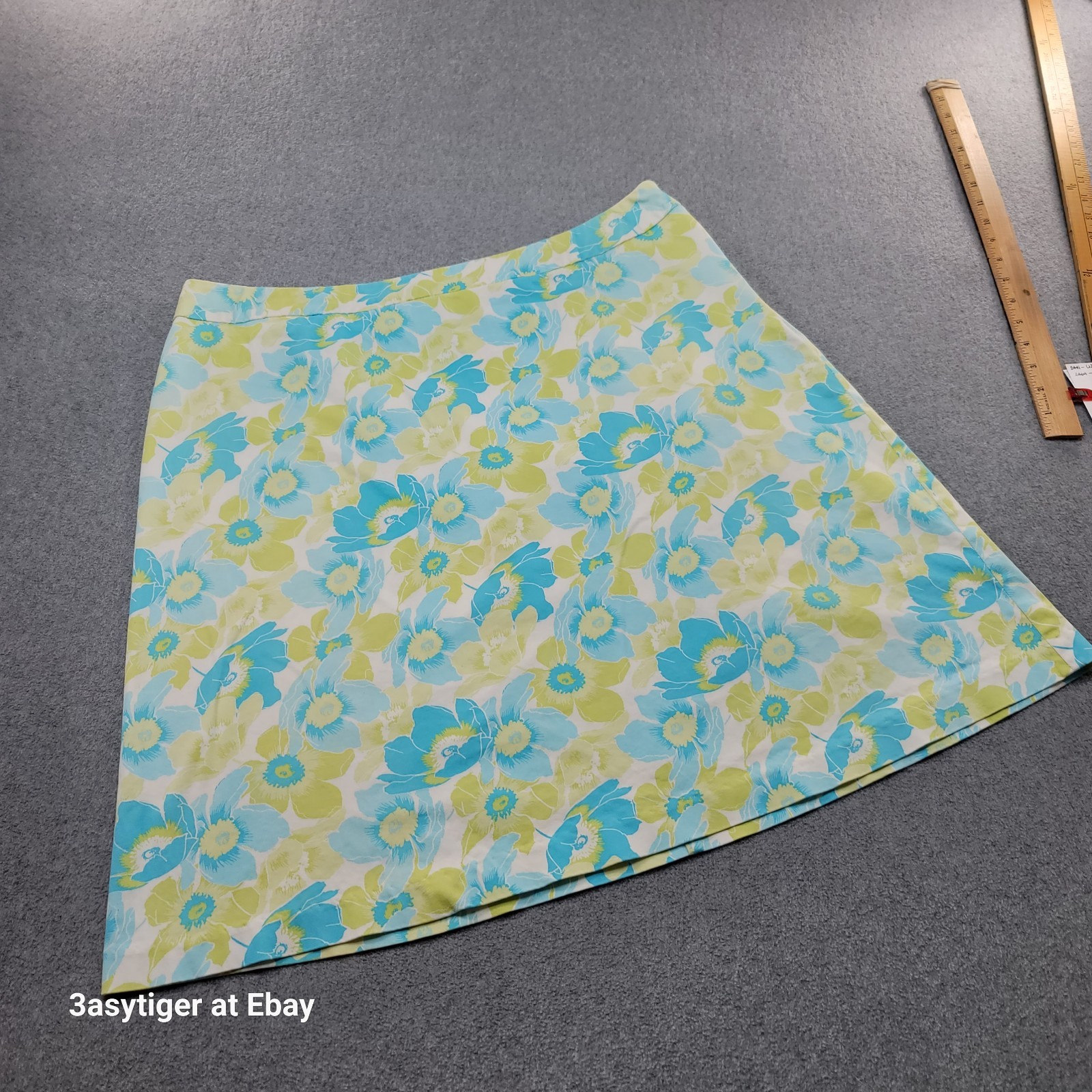 Vintage 90s Sport Skirt 16 Above Kne Blue Green Floral Stretch Retro Cottagecore