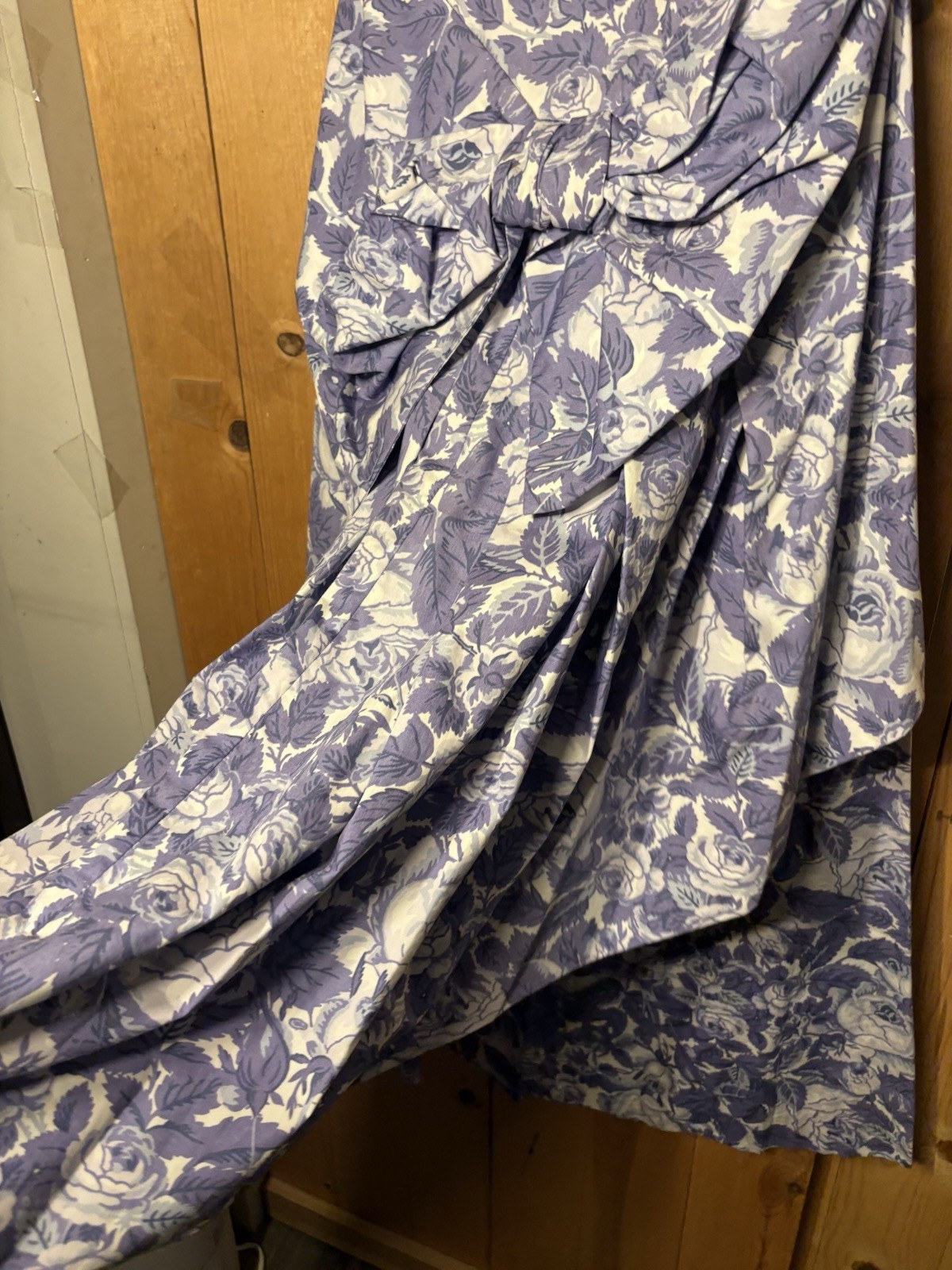 VTG Laura Ashley Dress Strapless Floral Purple XS/S Draped Bow 34/32 (tiny Flaw