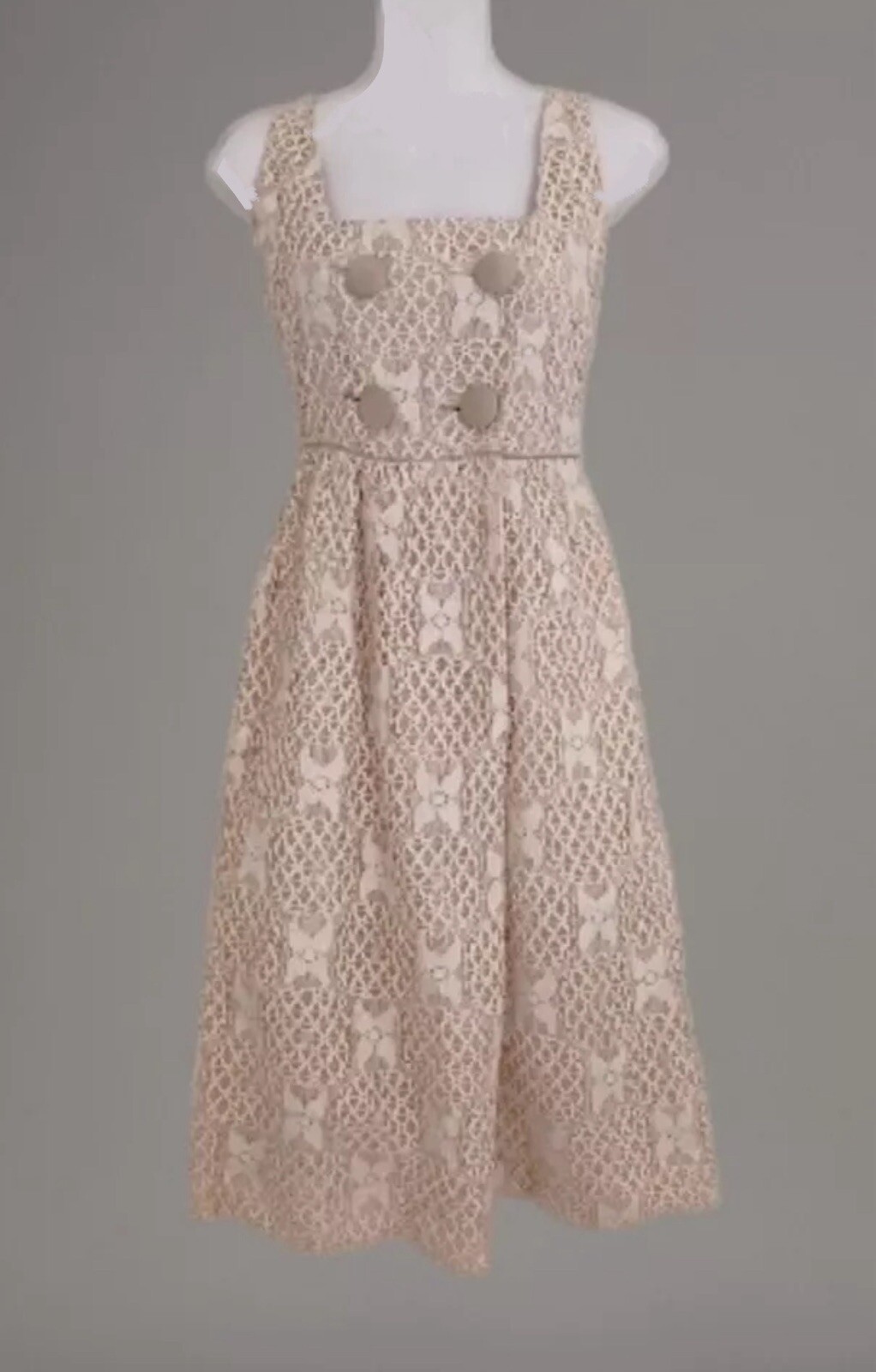 Vintage 1950s PIXIE of CALIFORNIA Dress XS Blush Pink/Ivory Crochet Sleeveless