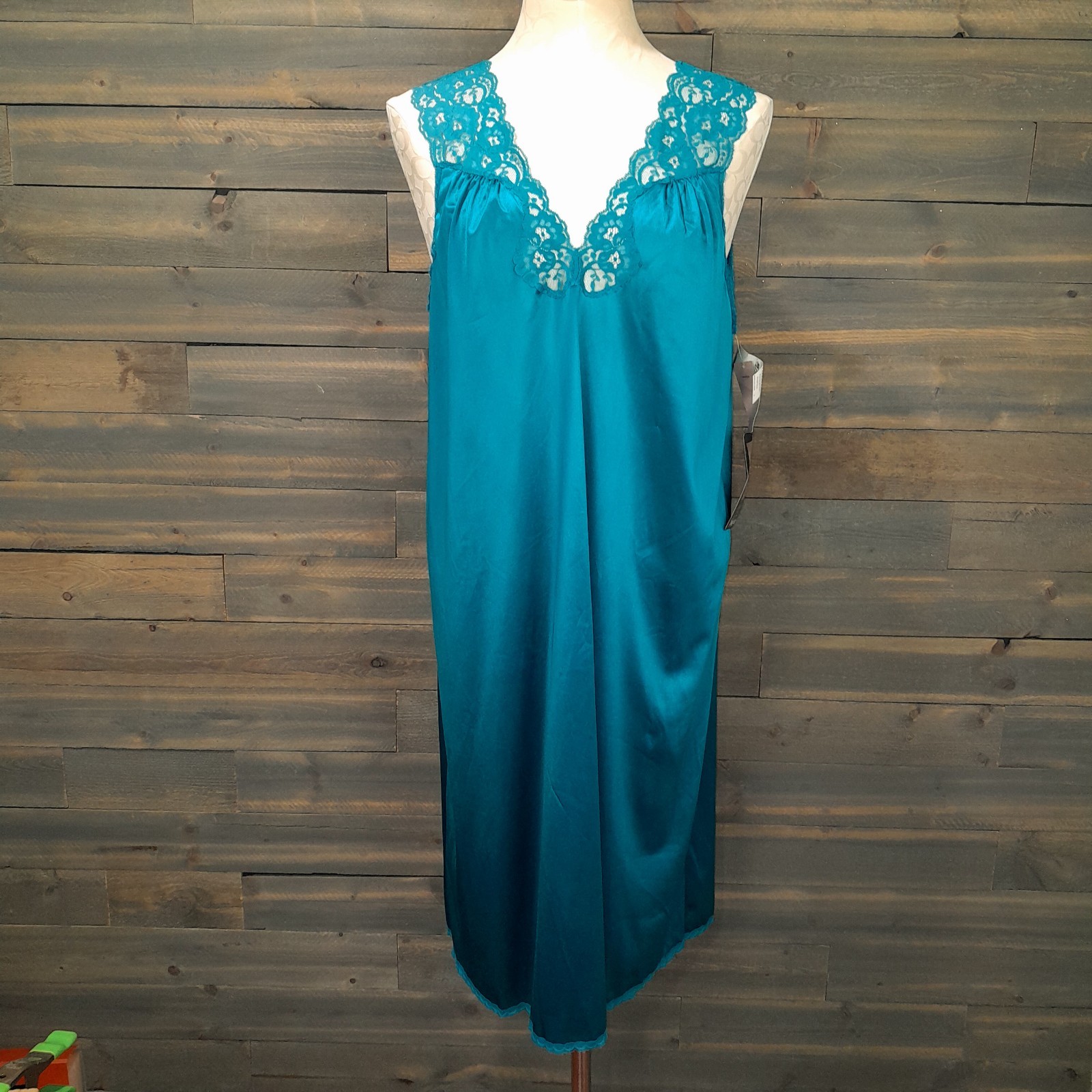 Vanity Fair Midi Nightgown Womens M Green Lace Negligee Made USA Vintage NWT