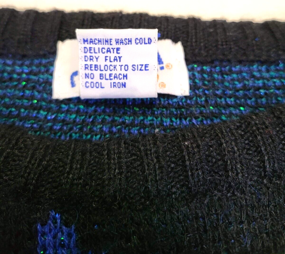 Vintage 80’s Sweater By Rejoice Abstract Design Metallic Purple Green Black 20W