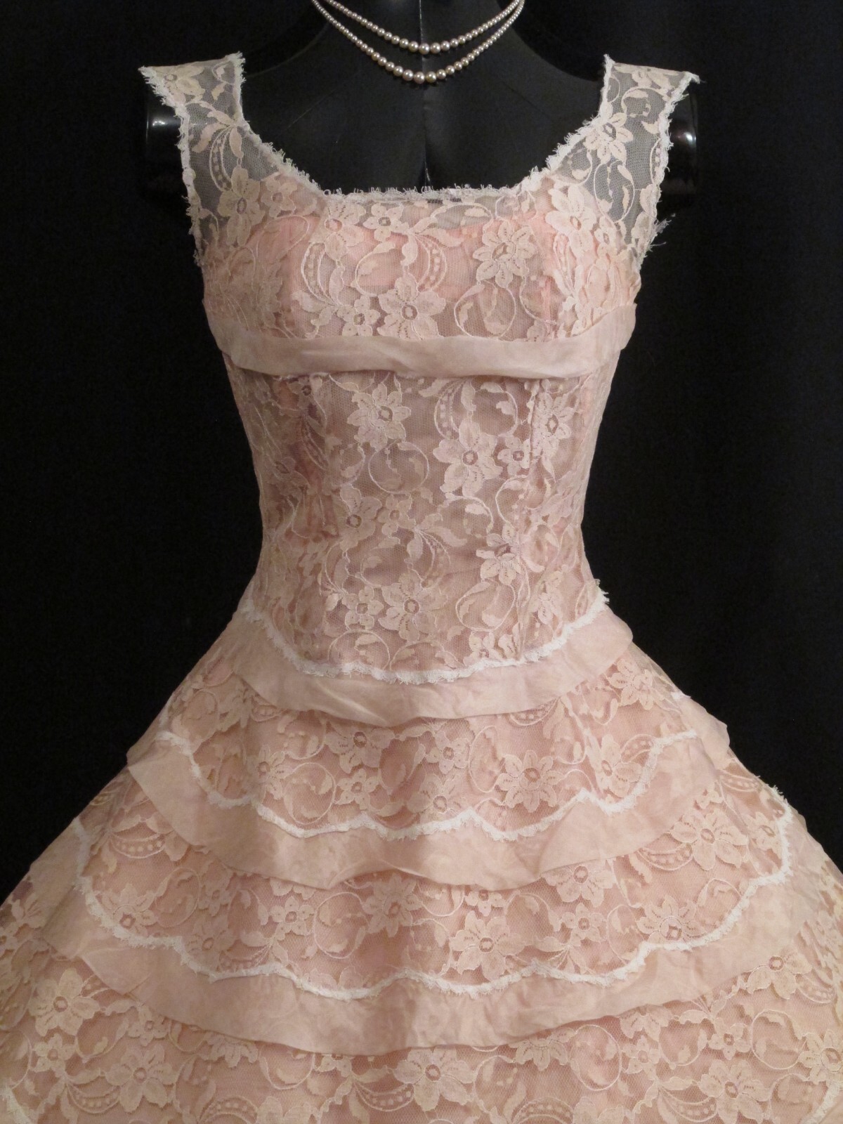 Vintage 1950’s 50s Henry Condor PINK Silk Lace Organza Party Prom Wedding Dress