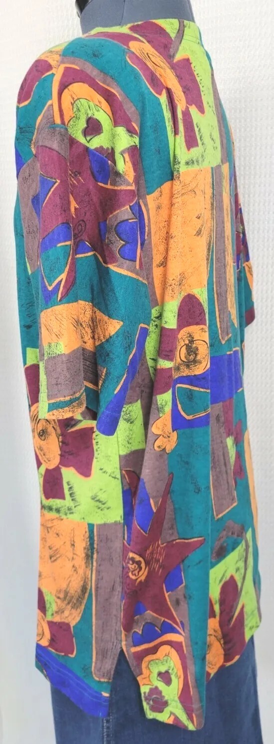 Vintage Forenza Graphic Print Tee in Teal/Burgundy/Orange/Brown/Blue Sz Large