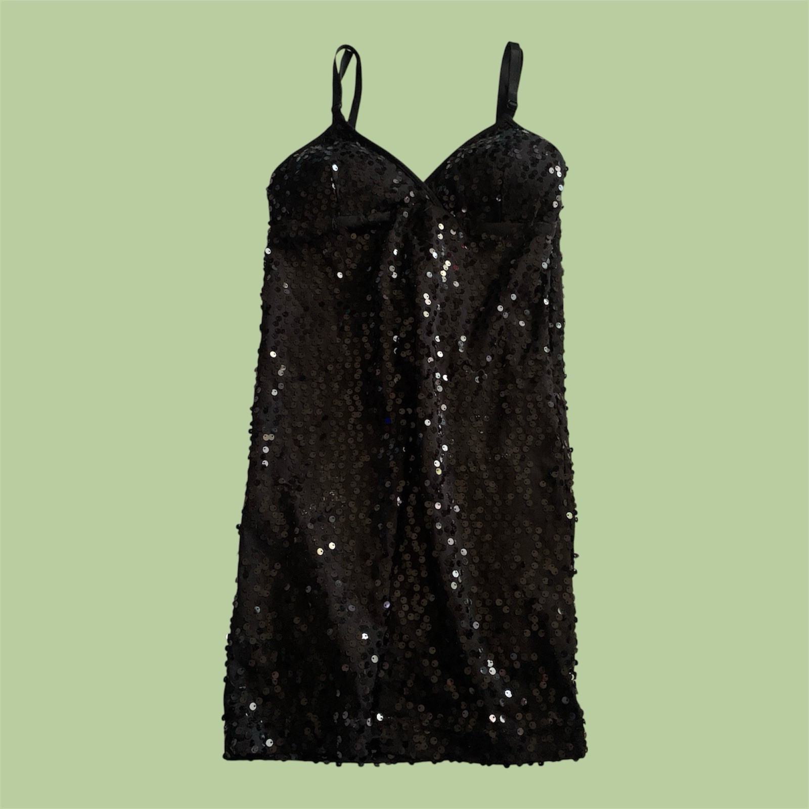 Vintage Late 1990s Y2K 2000s Classic Black Sequin Cocktail Dress S/P New Years